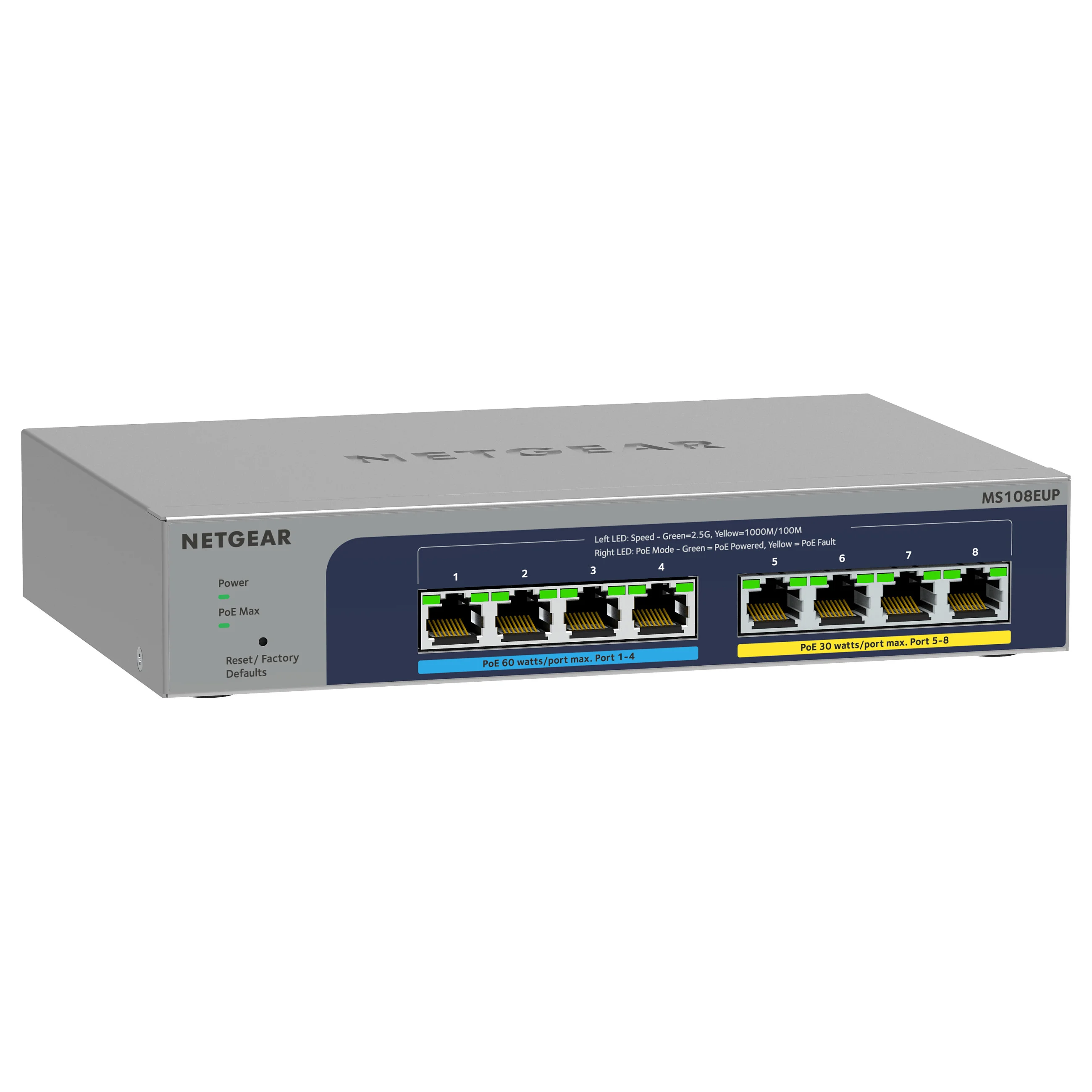 NETGEAR 8 port Ultra60 PoE   Multi Gigabit  2 5G  Ethernet Plus Switch Managed L2 L3 2 5G Ethernet  100 1000 2500  Power over Ethernet  PoE  Grau Switches