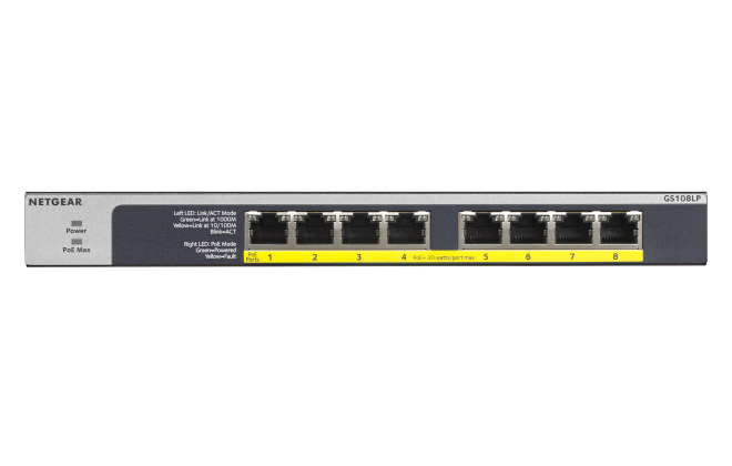 NETGEAR GS108LP Unmanaged Gigabit Ethernet  10 100 1000  Power over Ethernet  PoE  1U Schwarz  Grau Switches