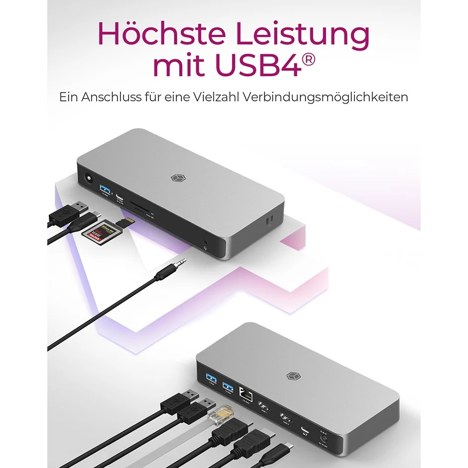 ICY BOX IB DK2880 C41  DockingStation USB4  Type C  auf 2x HDMI  2 1  2 5 Gigabit LAN  3x USB 3 2 Gen 2 Type A  1x Audiokombo Akkus Powerbanks & Kabel