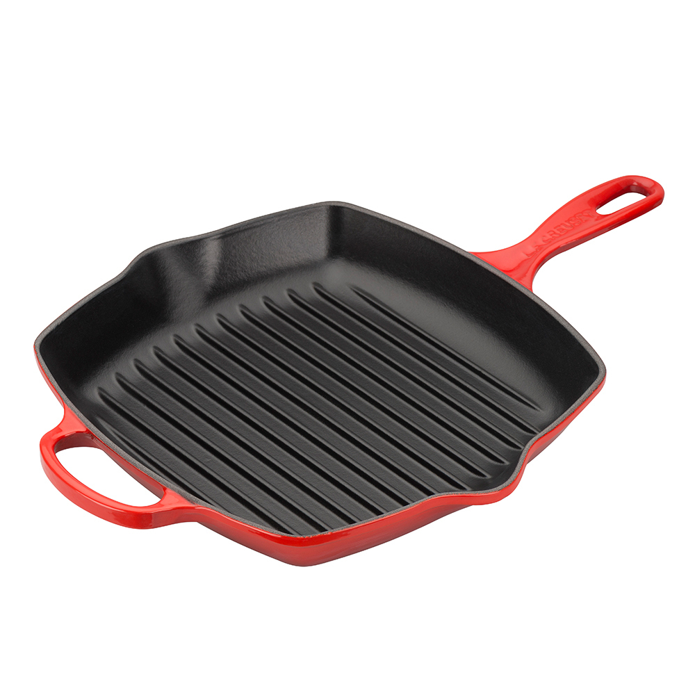 Le Creuset Grillpfanne Gusseisen Quad  Kirschrot 26 cm Speisenzubereitung