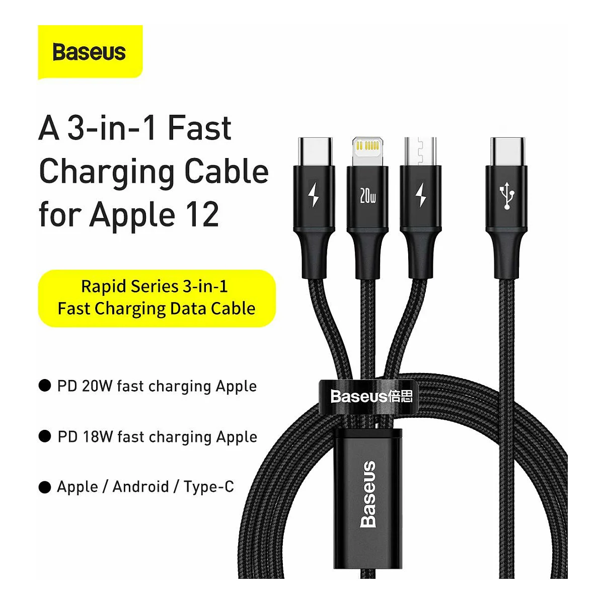 Baseus Rapid Series 3 in 1 USB Type C Cable PD 20W 1 5m Video & Audio