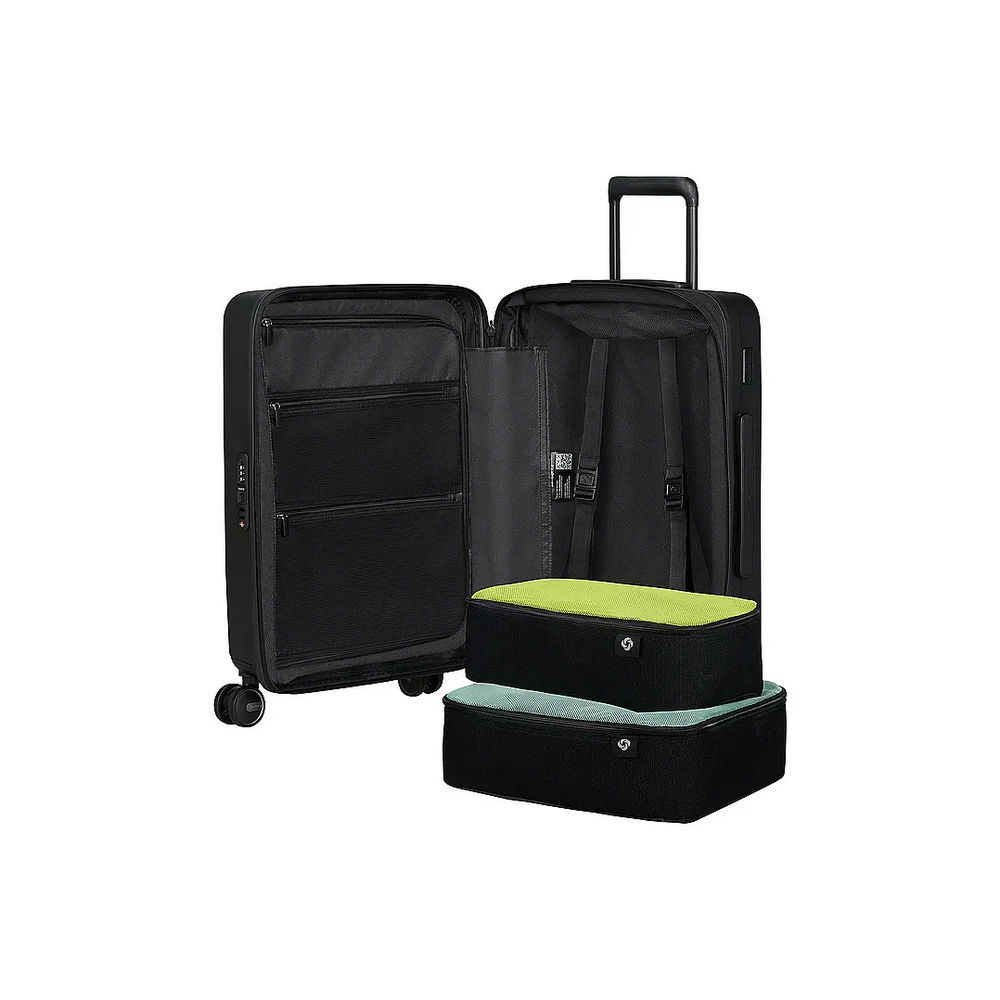 SAMSONITE 4 Rollen Bordtrolley RESTACKD mit Packwuerfel S M  55 cm  black Taschen & Rucksaecke