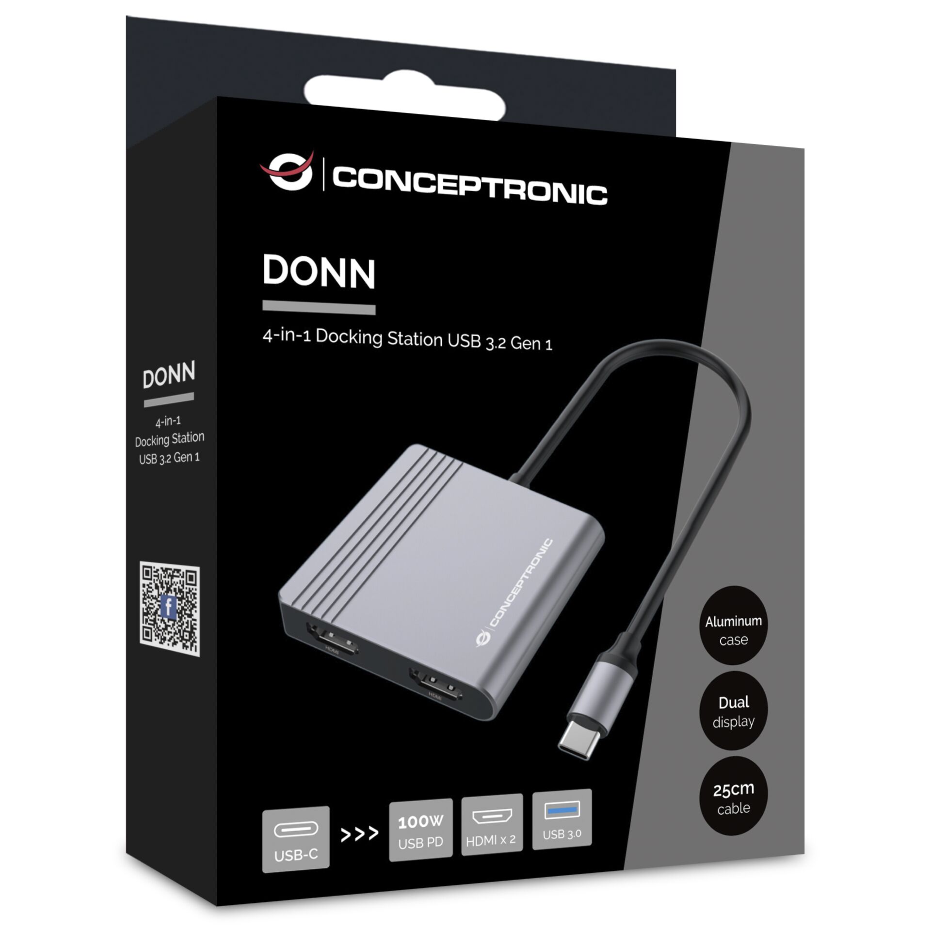 Conceptronic DONN13G laptop dockingstation   portreplikator Kabelgebunden USB 3 2 Gen 1  3 1 Gen 1  Type C Grau Akkus Powerbanks & Kabel