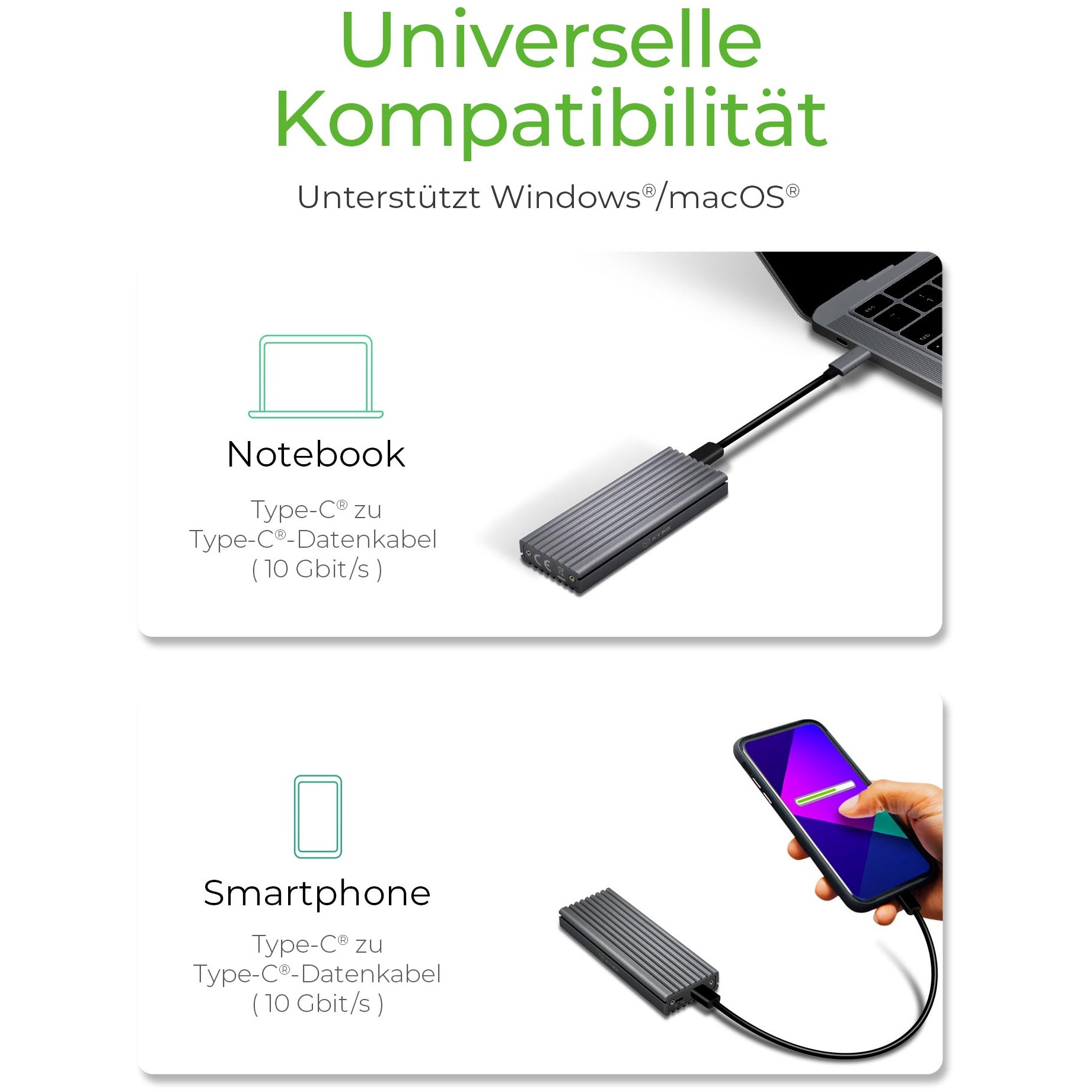 ICY BOX IB 1817M C31  Type C  USB 3 2 Gen 2 zu PCIe NVMe M 2 2230 2242 2260 2280 SSD Gehaeuse mit Schreibschutz PC-Zubehoer