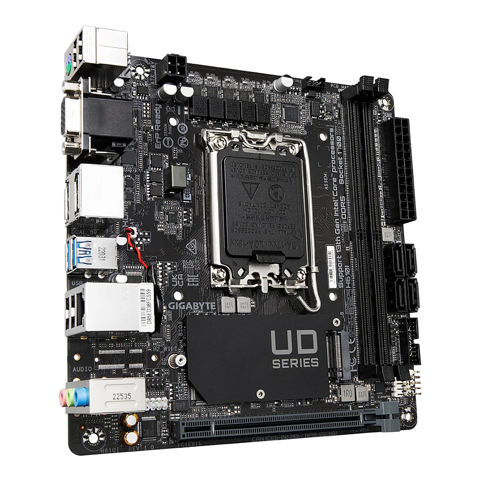 GIGABYTE H610I Motherboard   Unterst tzt Intel Core 14  Generation CPUs  4 1 1 Hybrid Digital VRM  bis zu 5600MHz DDR5  1xPCIe 3 0 M 2  GbE LAN  USB 3 2 Gen 1 PC-Komponenten