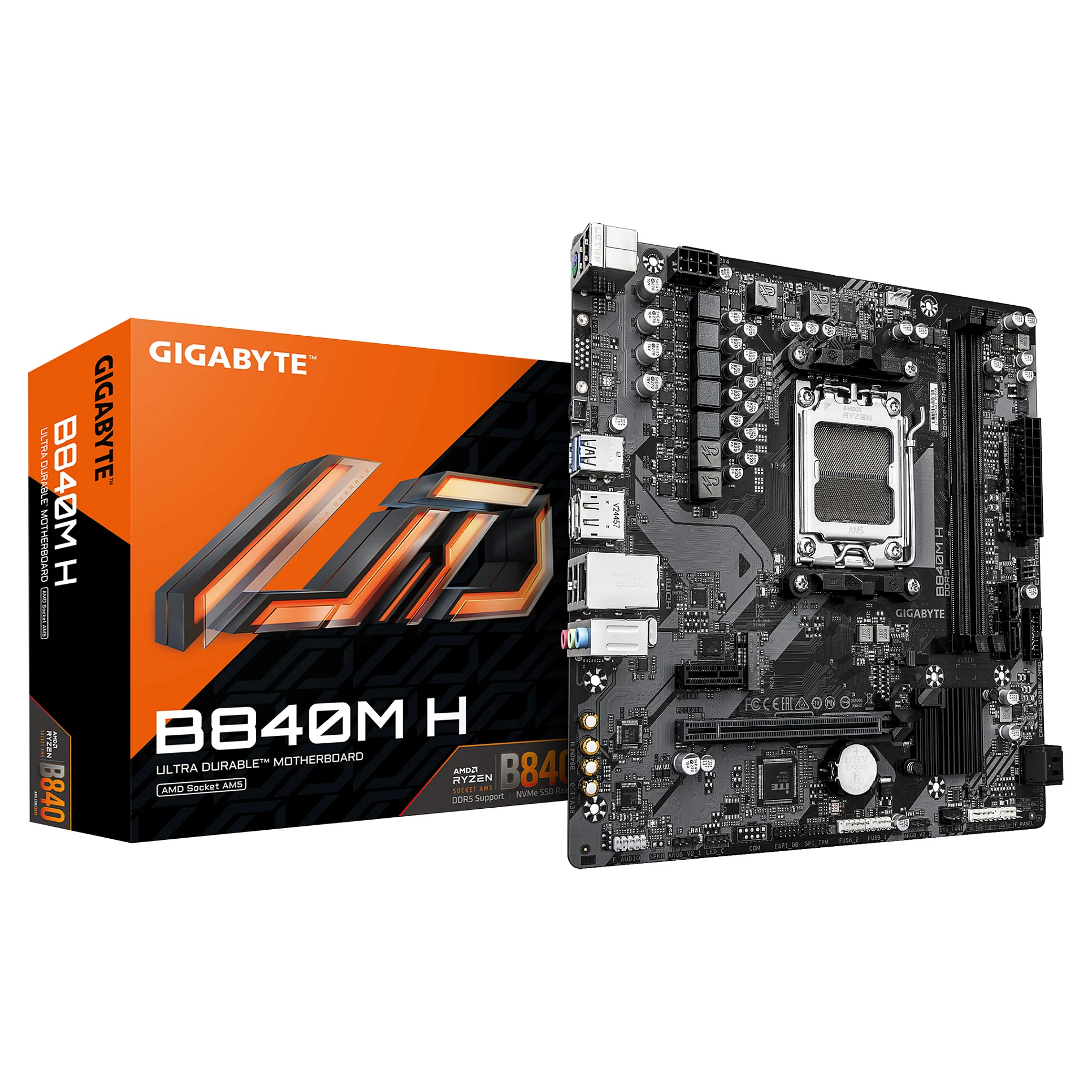 GIGABYTE B840M H Mainboard   AMD Ryzen 9000 CPUs  5 2 2 Phasen VRM  bis zu 7200MHz DDR5  O C   1xPCIe 4 0 M 2  1GbE LAN  USB 3 2 Gen 1 PC-Komponenten