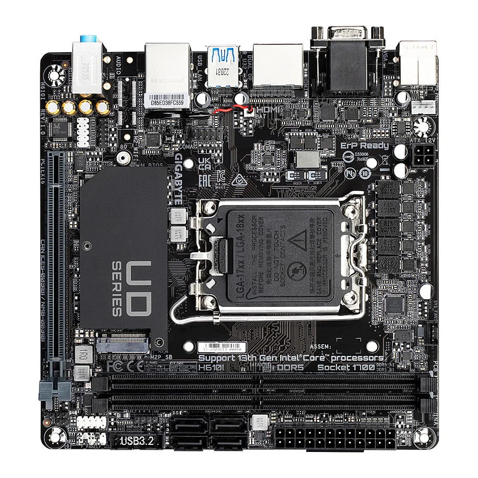 GIGABYTE H610I Motherboard   Unterst tzt Intel Core 14  Generation CPUs  4 1 1 Hybrid Digital VRM  bis zu 5600MHz DDR5  1xPCIe 3 0 M 2  GbE LAN  USB 3 2 Gen 1 PC-Komponenten