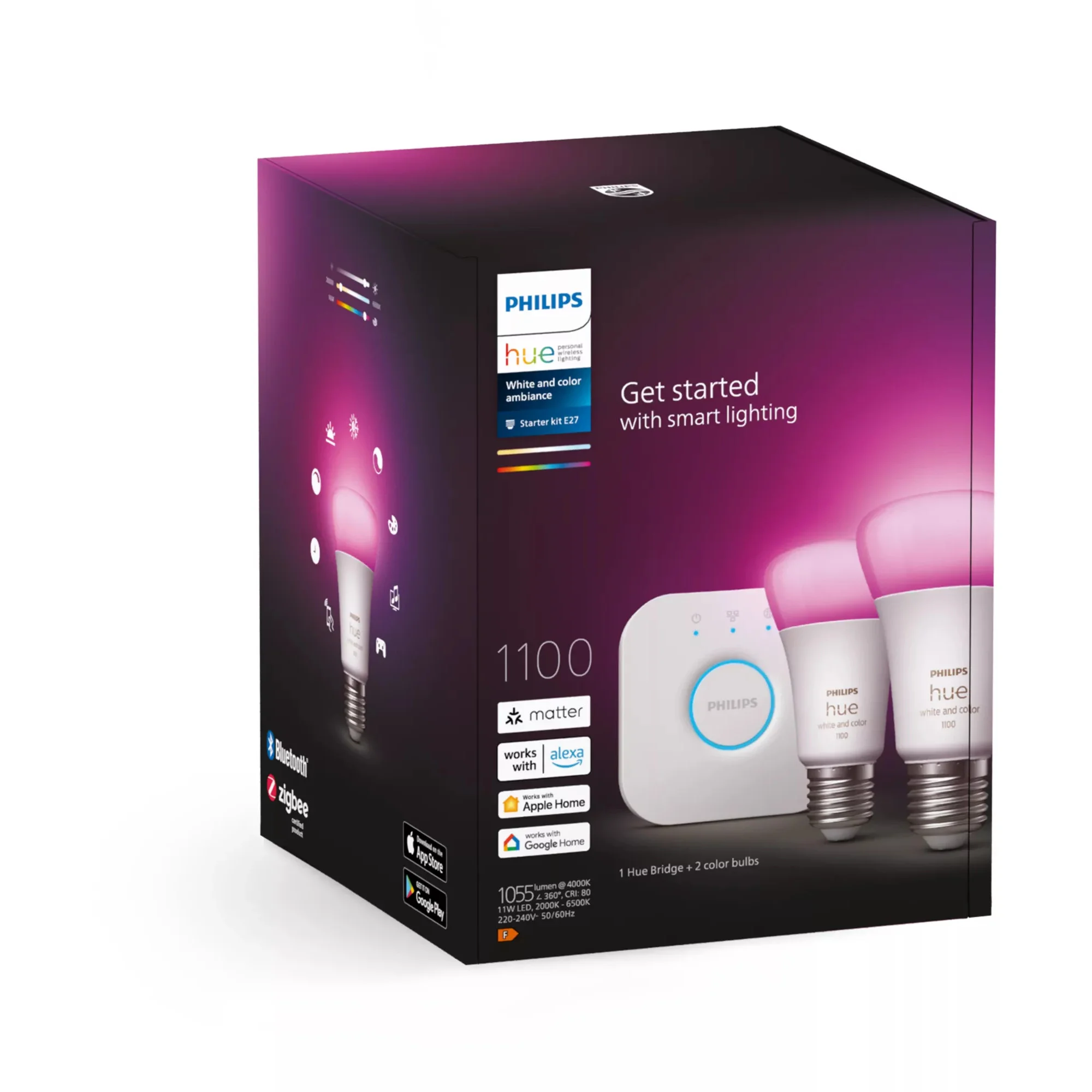 Philips Hue White and Color ambiance Starter Set  E27   Smarte Lampe A60 Doppelpack Smart Home
