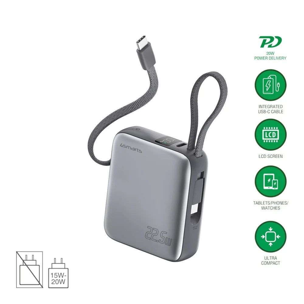 4SMARTS powerbank pocket dual cord 10000mah 22 5w  spacegrau Akkus Powerbanks & Kabel