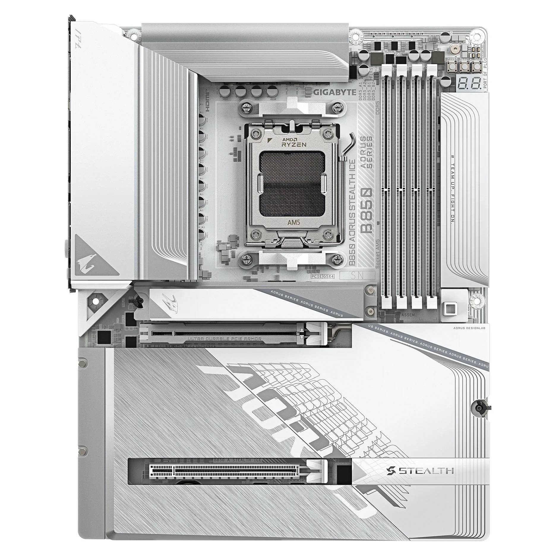 GIGABYTE B850 AORUS STEALTH ICE Mainboard   Unterstuetzt AMD Ryzen 9000 Serie CPUs  digitales 14 2 2 Phasen VRM  bis zu 8200 MHz DDR5  OC   2 x PCIe 5 0   2 x PCIe 4 0 M 2  Wi Fi 7  5 GbE LAN  USB 3 2 Gen 2 PC-Komponenten