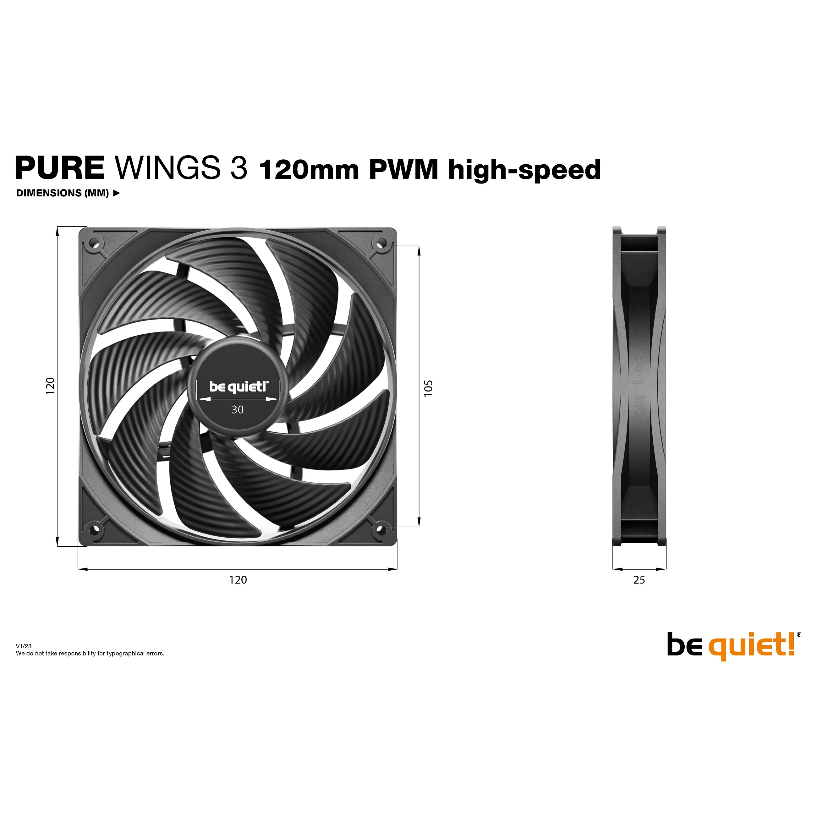 be quiet  Pure Wings 3 120mm   PWM high speed Triple Pack Computergehaeuse Ventilator 12 cm Schwarz 3 Stueck e  PC-Komponenten