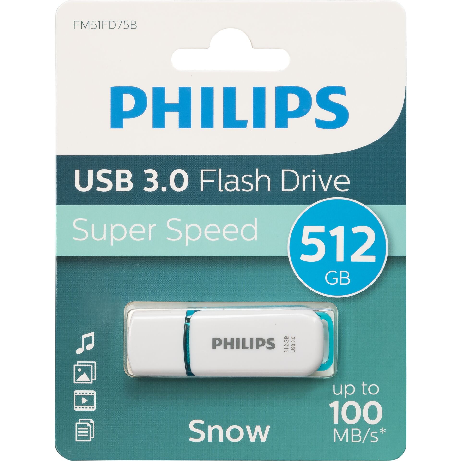 Philips FM51FD75B USB Stick 512 GB USB Typ A 3 2 Gen 1  3 1 Gen 1  Weiss Speichermedien