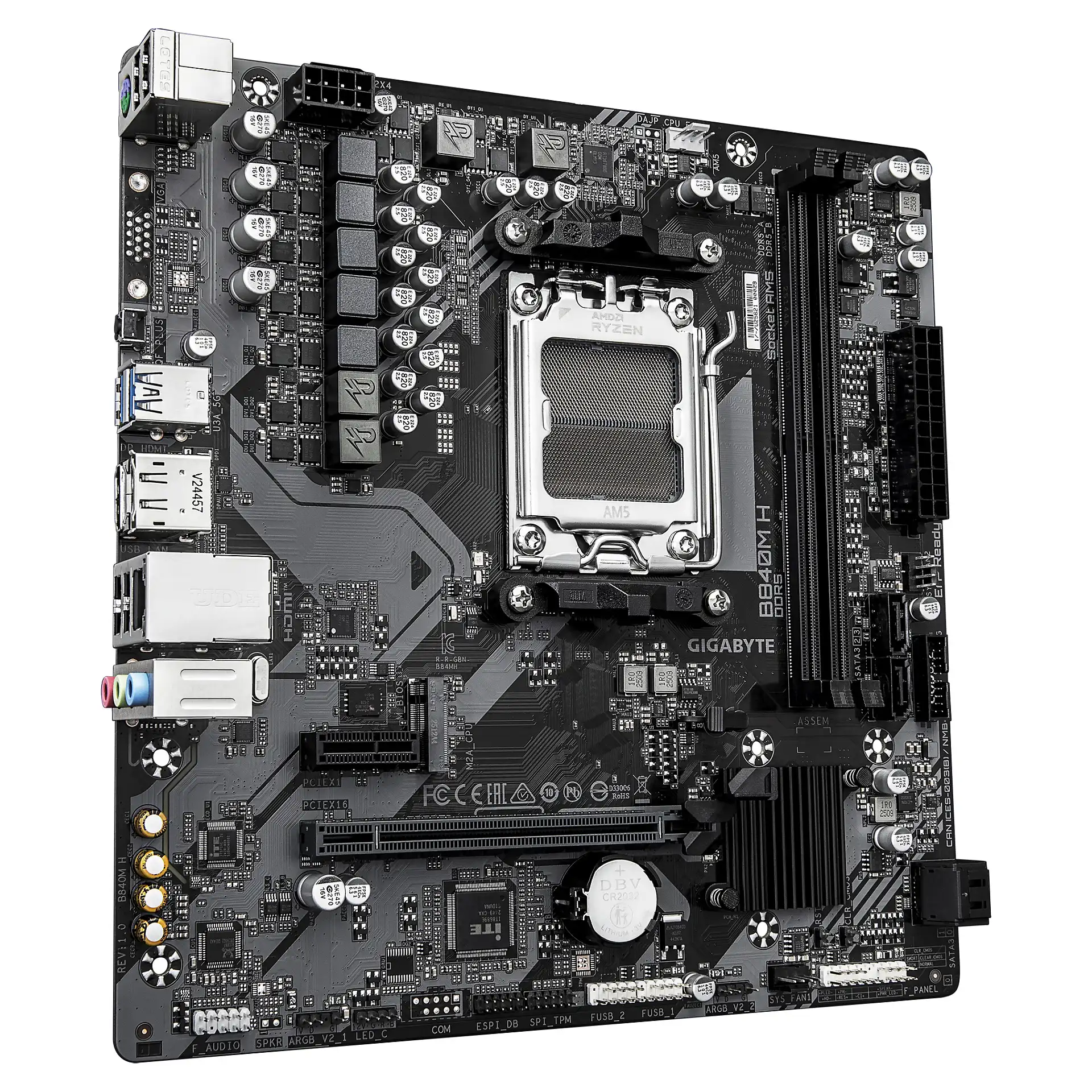 GIGABYTE B840M H Mainboard   AMD Ryzen 9000 CPUs  5 2 2 Phasen VRM  bis zu 7200MHz DDR5  O C   1xPCIe 4 0 M 2  1GbE LAN  USB 3 2 Gen 1 PC-Komponenten