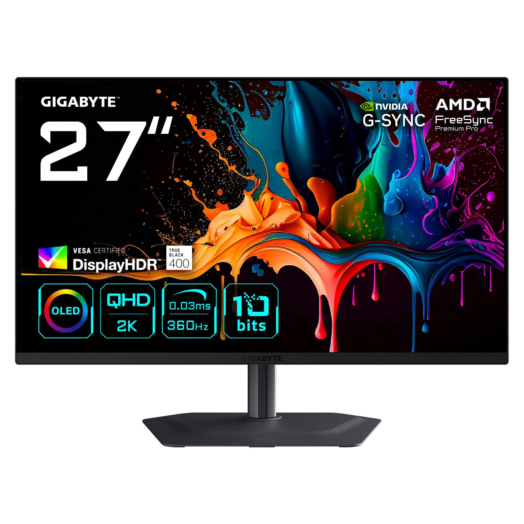 GIGABYTE MO27Q3 27  OLED QHD Gaming Monitor   2560 x 1440  360Hz  0 03ms  250 cd m   G Sync Kompatibel  FreeSync Premium Pro  Display HDR True Black 400  HDMI 2 1  DisplayPort 1 4 Monitore