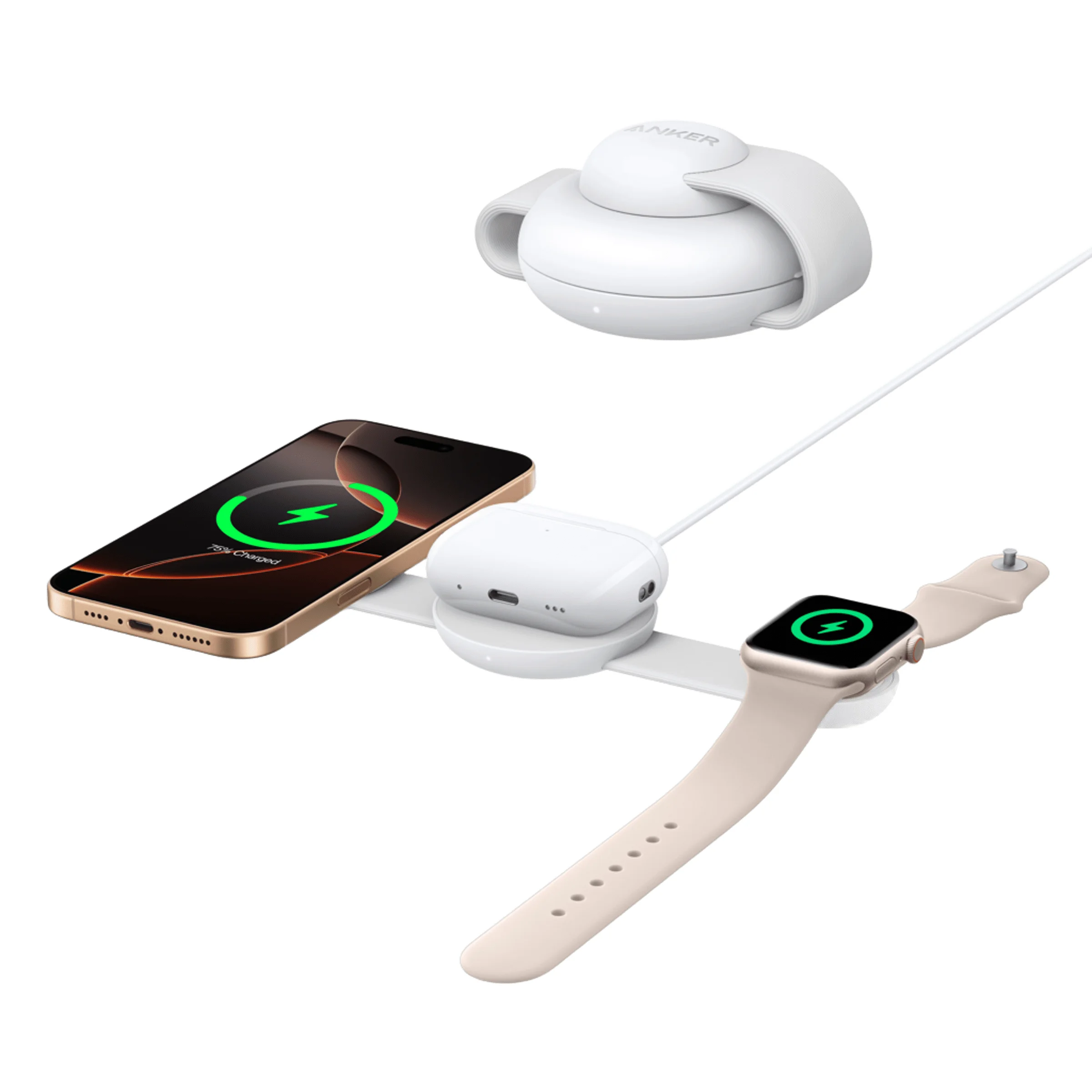 Anker MagGo Wireless Charging Station 3 in 1 faltbar white Smartphones