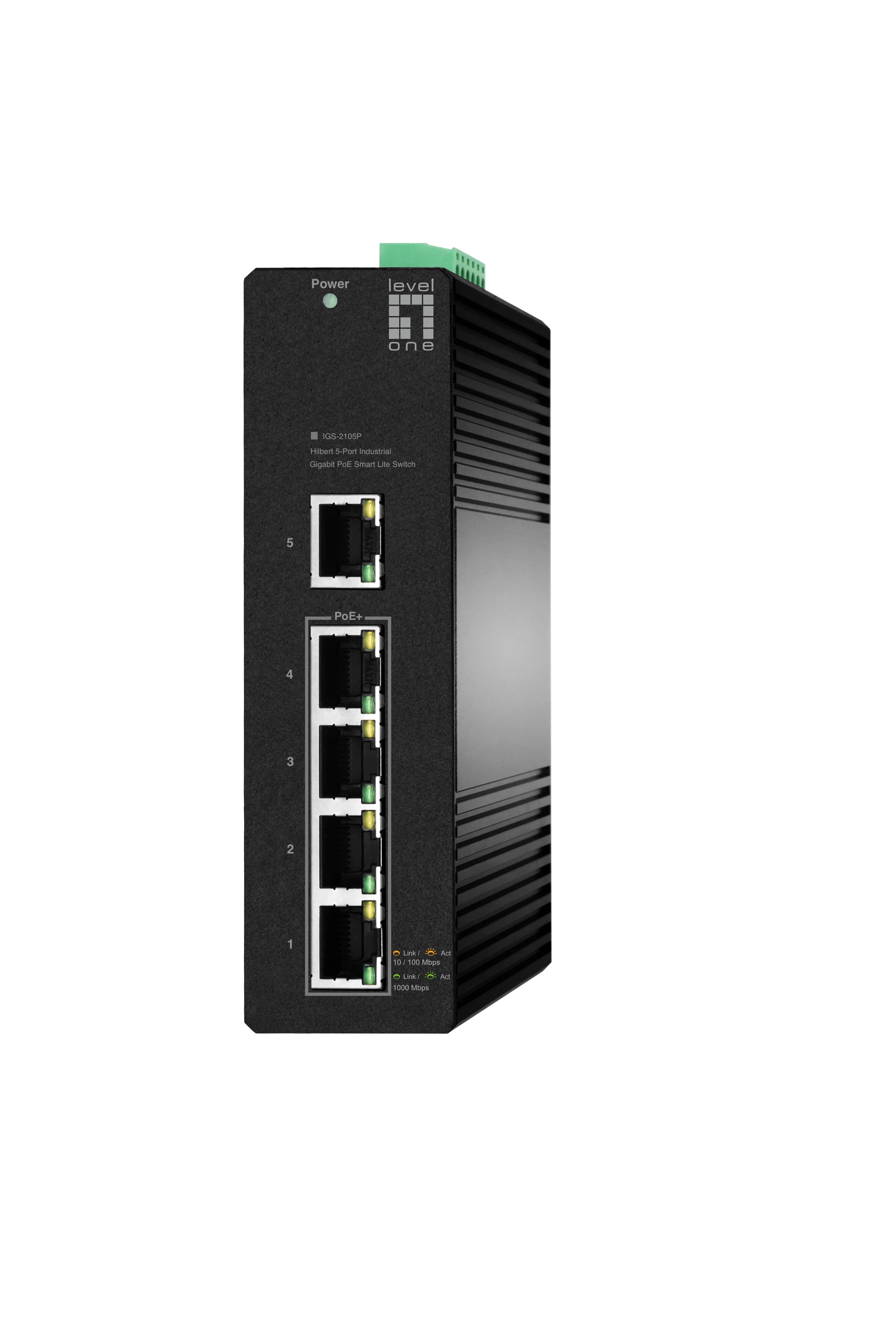LevelOne Hilbert 5 Port Industrial Gigabit PoE Smart Lite Switch  4 PoE Ausgaenge  802 3at af PoE Switches