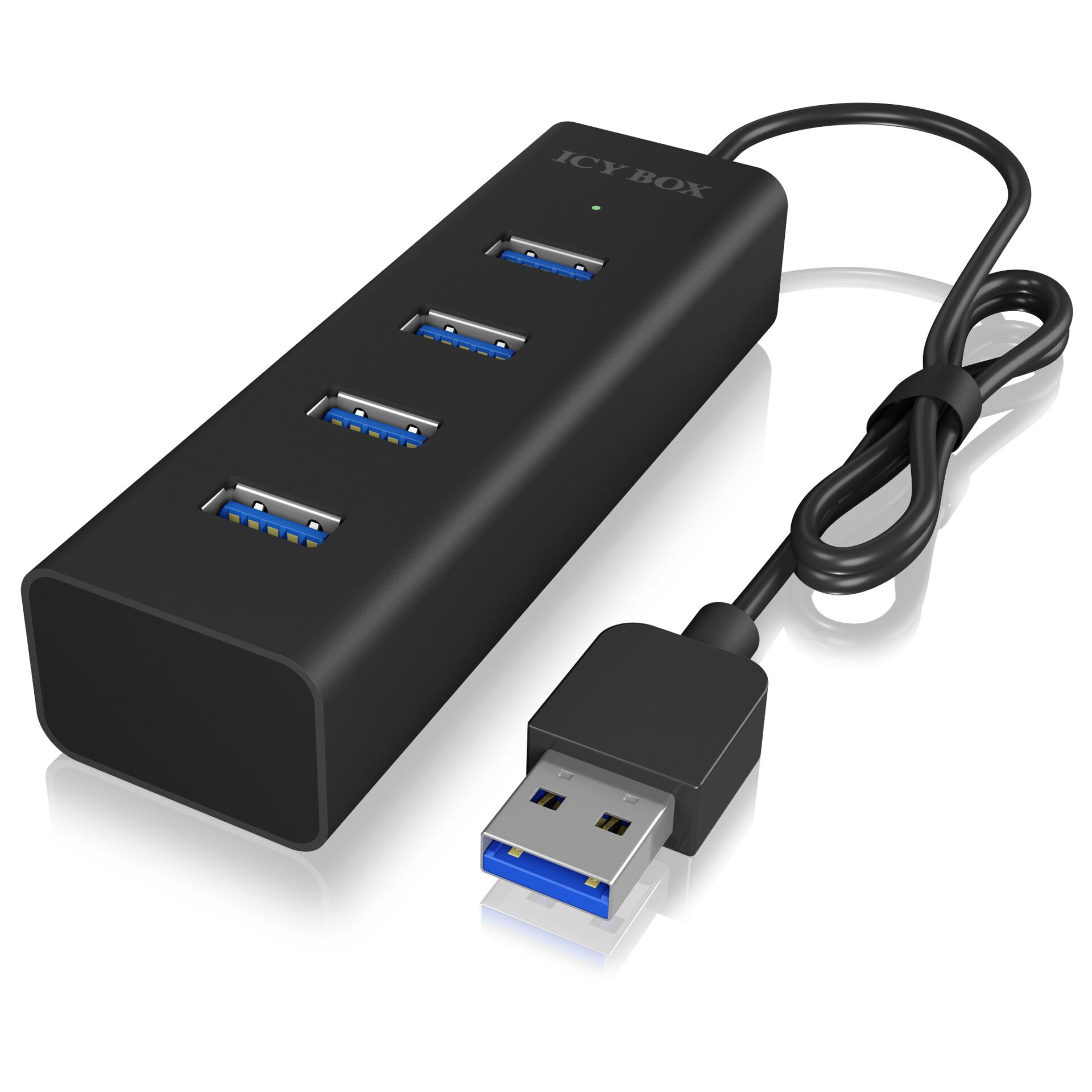 ICY BOX IB HUB1409 U3  Type A zu USB 3 2 Gen 1 to 4 Port Type A Hub  Aluminium  black PC-Zubehoer