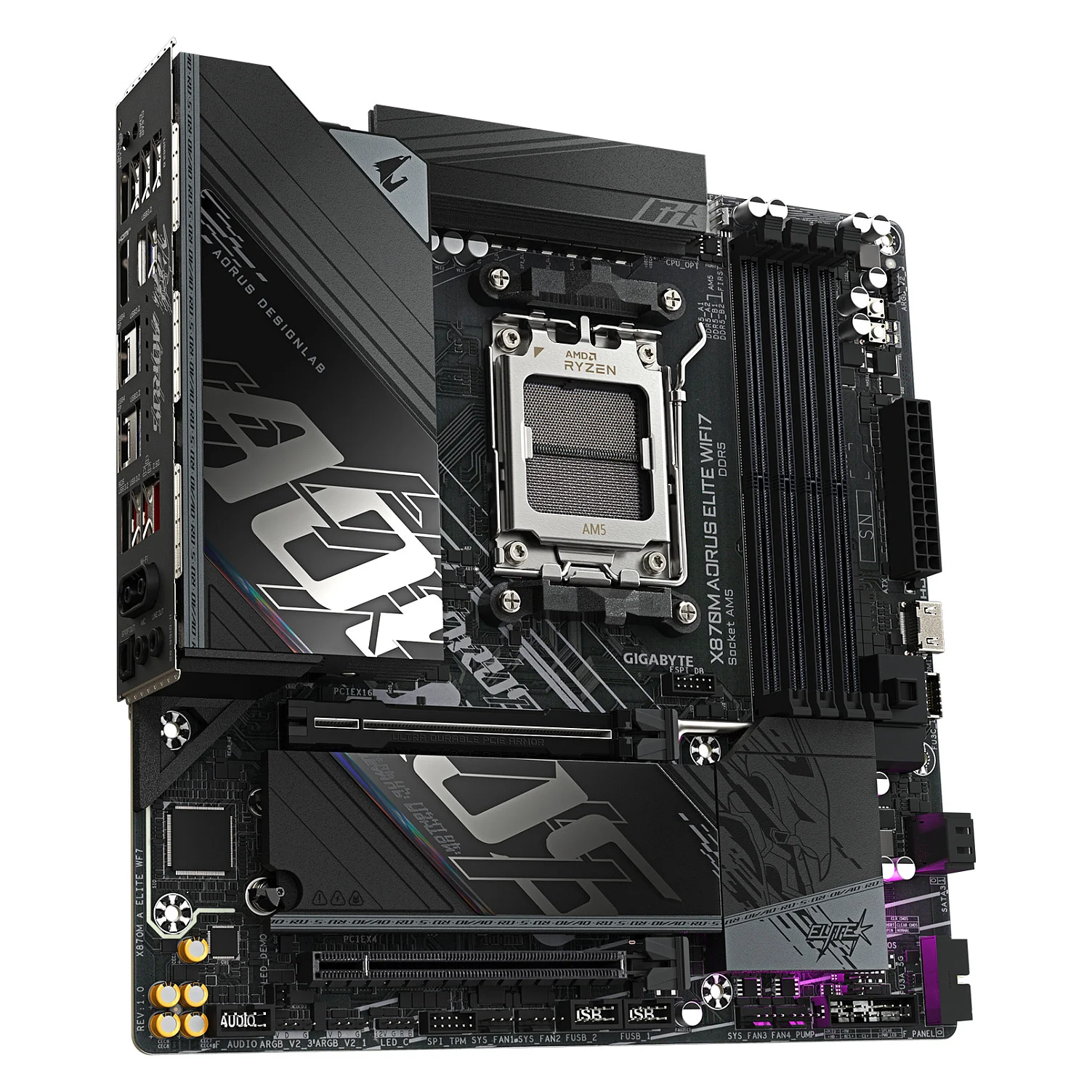 GIGABYTE X870M AORUS ELITE WIFI7 Mainboard   Unterstuetzt AMD Ryzen 9000 CPUs  digitale 14 2 2 Phasen VRM  bis zu 8200 MHz DDR5  OC   1 x PCIe 5 0   1 x PCIe 4 0  Wi Fi 7  2 5 GbE LAN  USB 4 PC-Komponenten