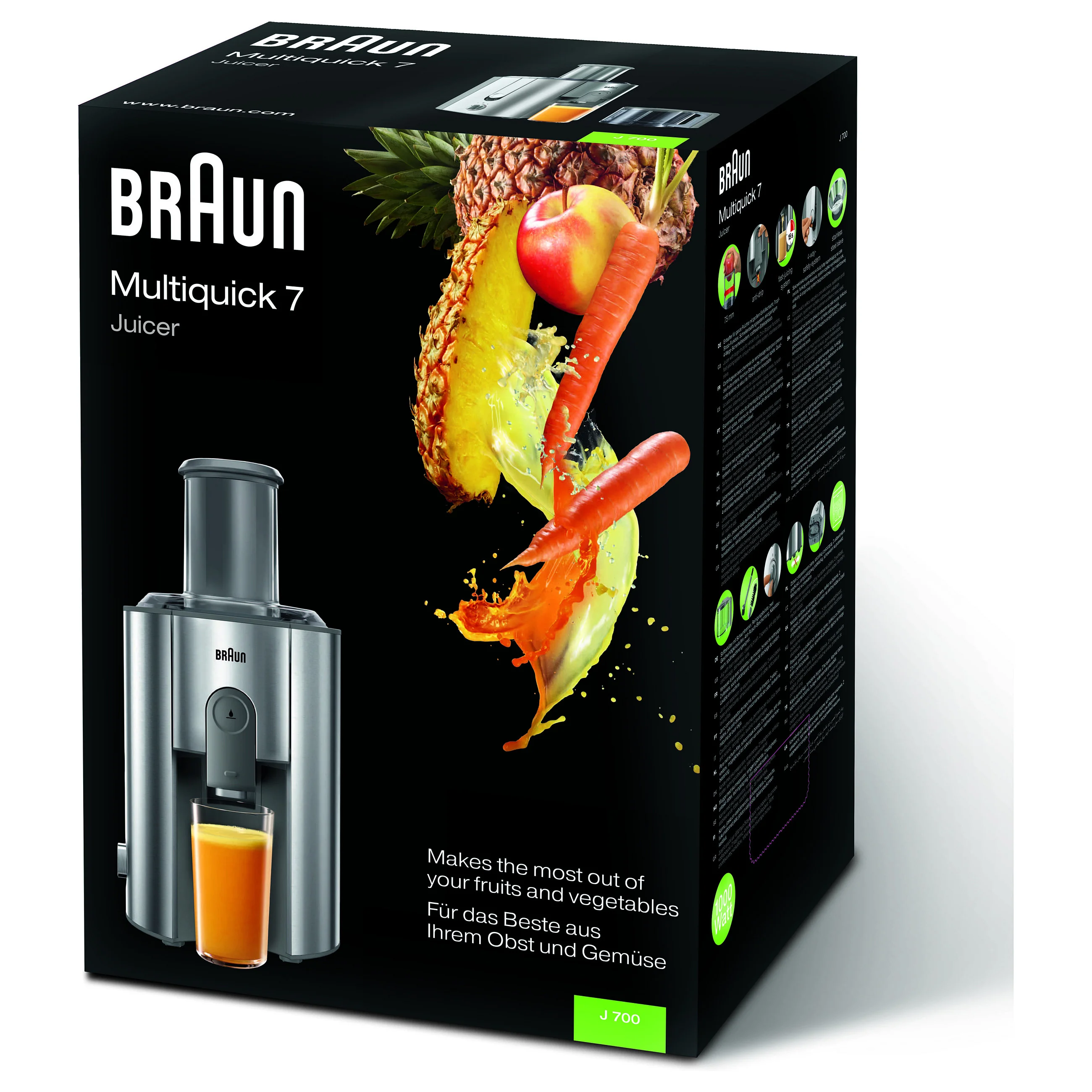 Braun Multiquick 7 juicer J 700 Zentrifugal Entsafter 1000 W Edelstahl Kuechenkleingeraete