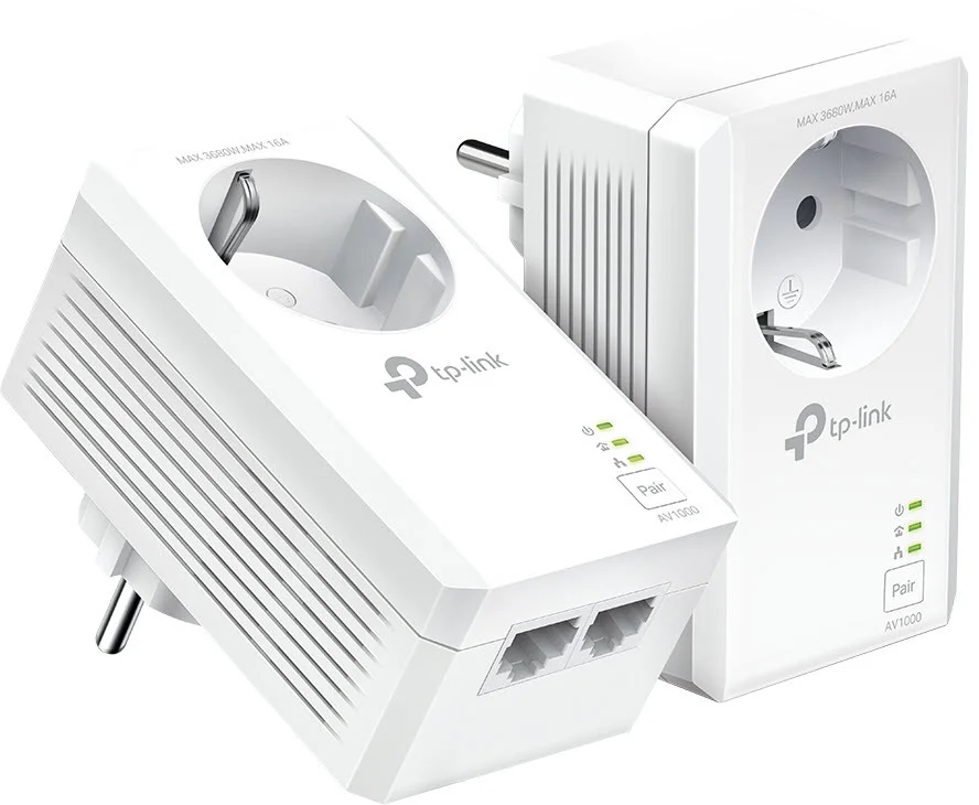 TP Link AV1000 2 Port Gigabit Powerline Adapter mit Steckdose Netzwerk-Adapter / Netzwerk-Karten