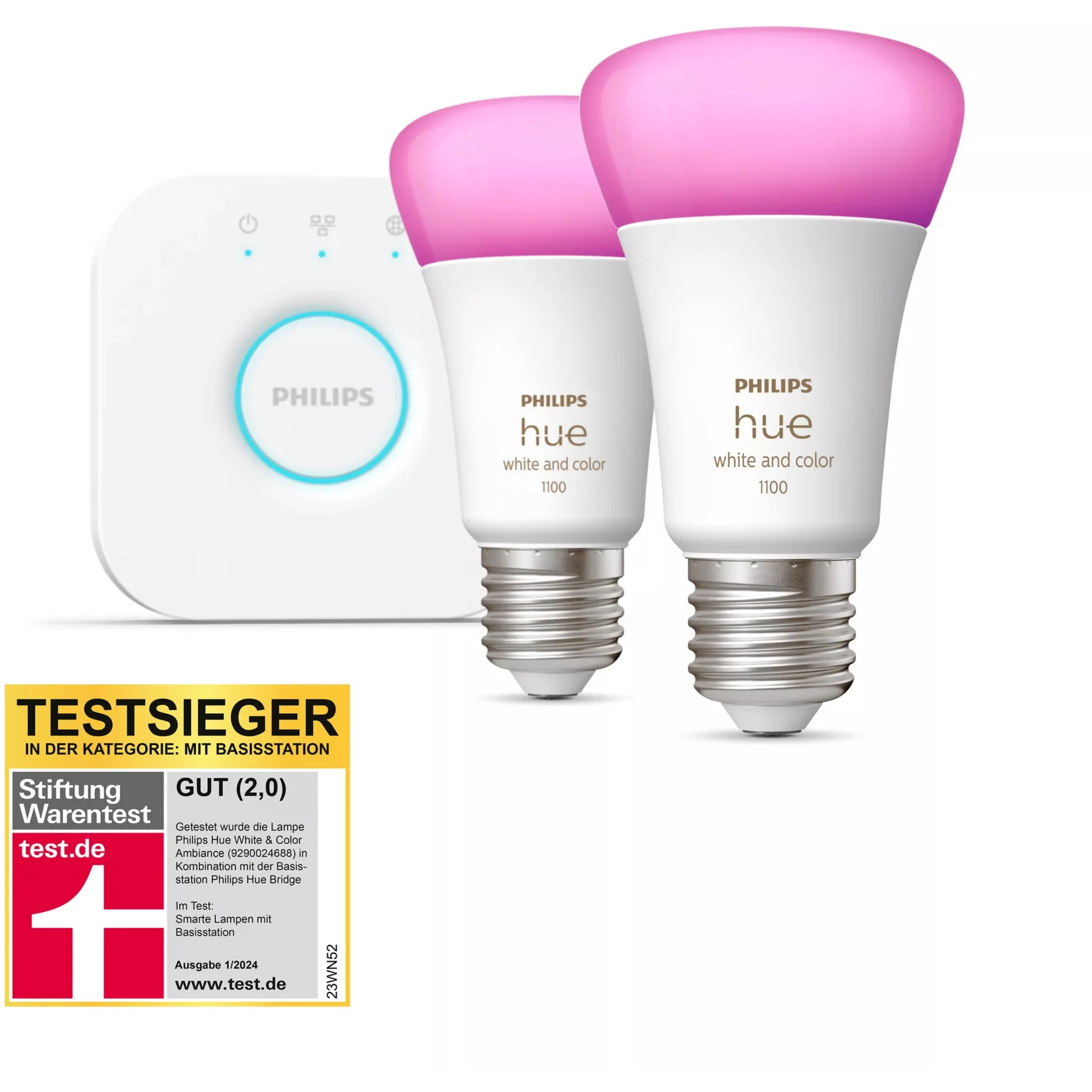 Philips Hue White and Color ambiance Starter Set  E27   Smarte Lampe A60 Doppelpack Smart Home