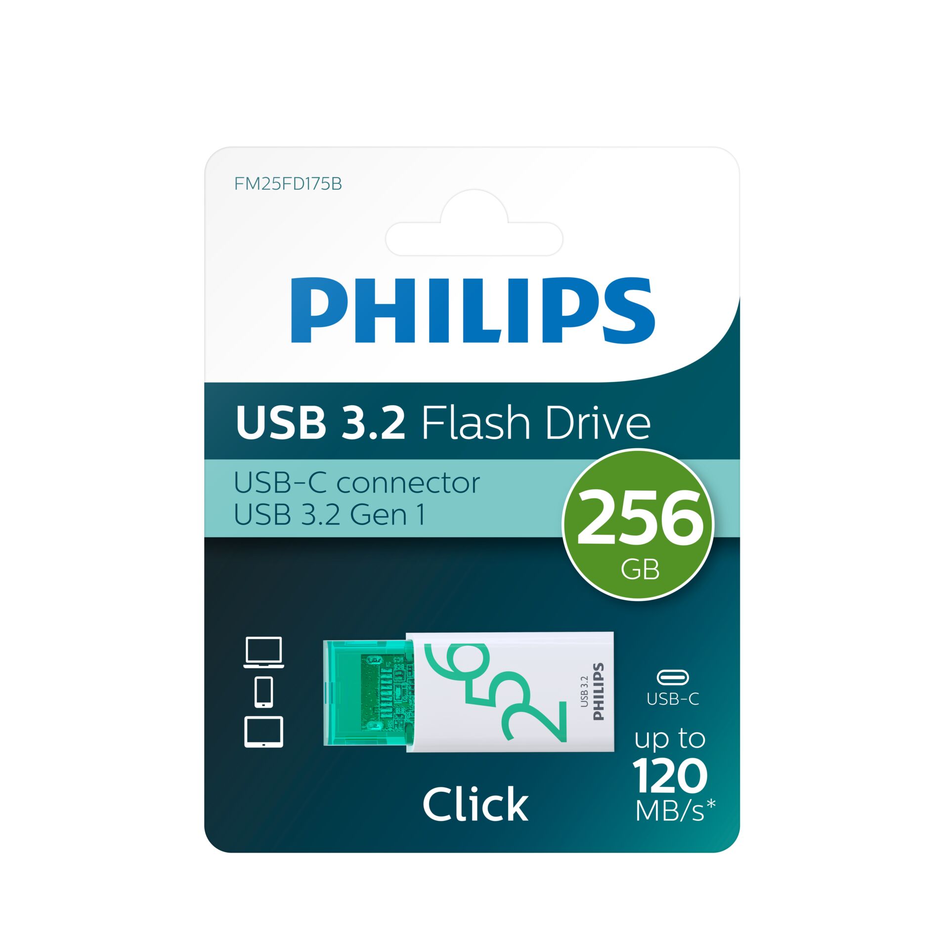 Philips USB 3 2 256GB Click Series Gen 1 USB C USB Stick USB Typ A 3 2 Gen 1  3 1 Gen 1  Weiss Speichermedien