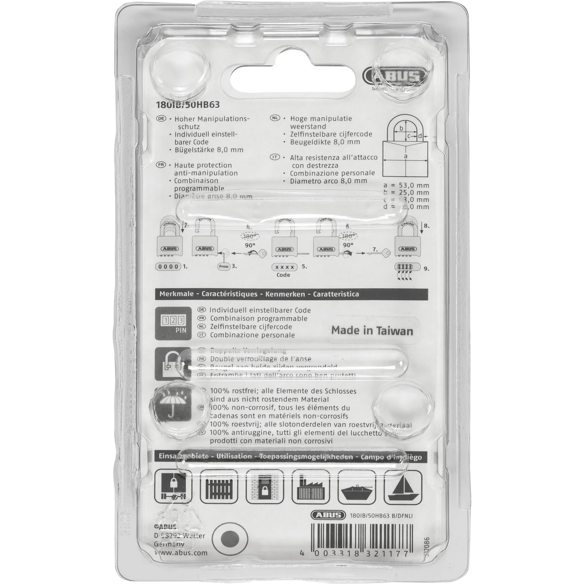 ABUS zahlenschloss 180ib 50hb63 sl 5 Heimwerken & Garten