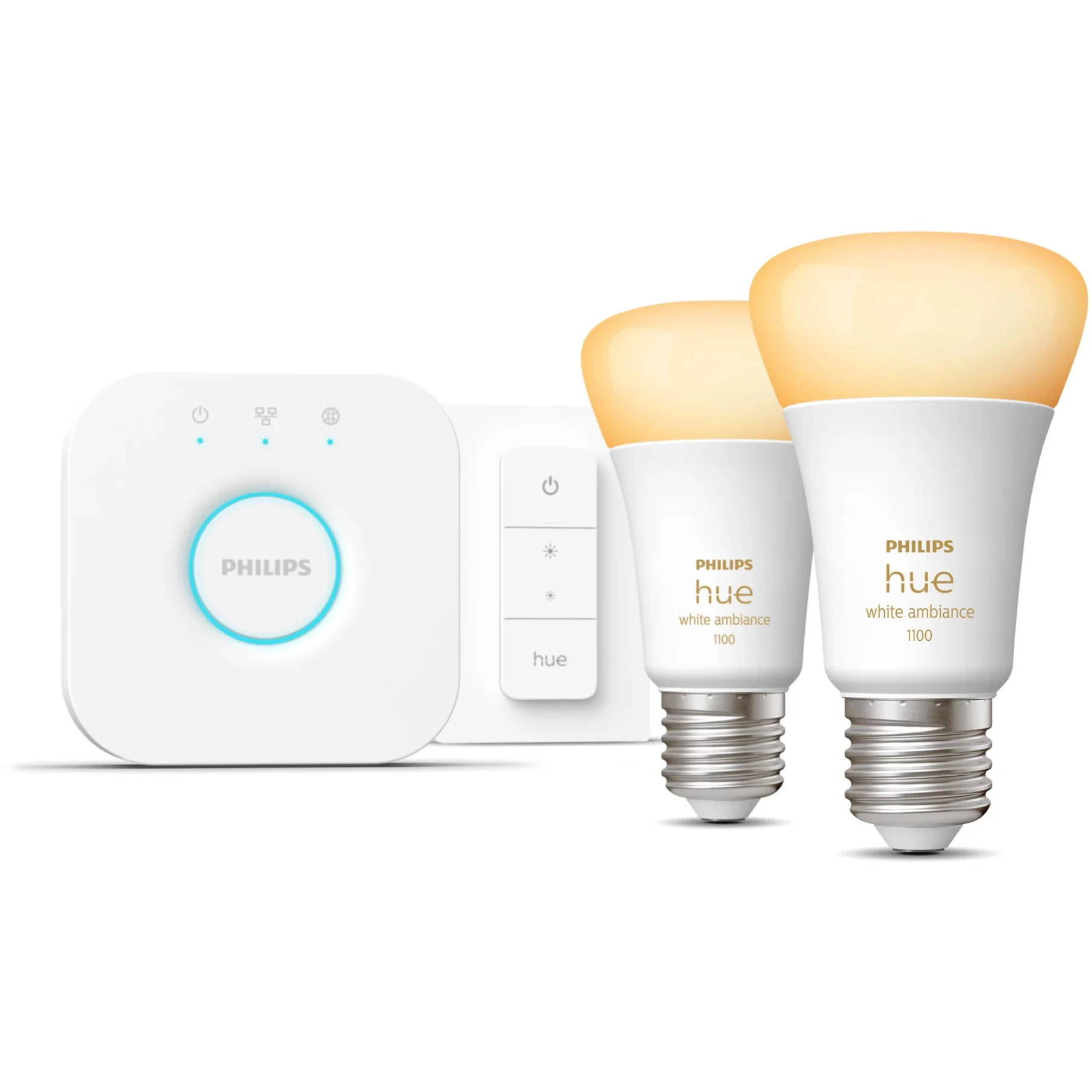 Philips Hue White ambience Starter Set  E27 Lampe A60 Doppelpack   Dimmschalter Leuchtmittel & Lampen