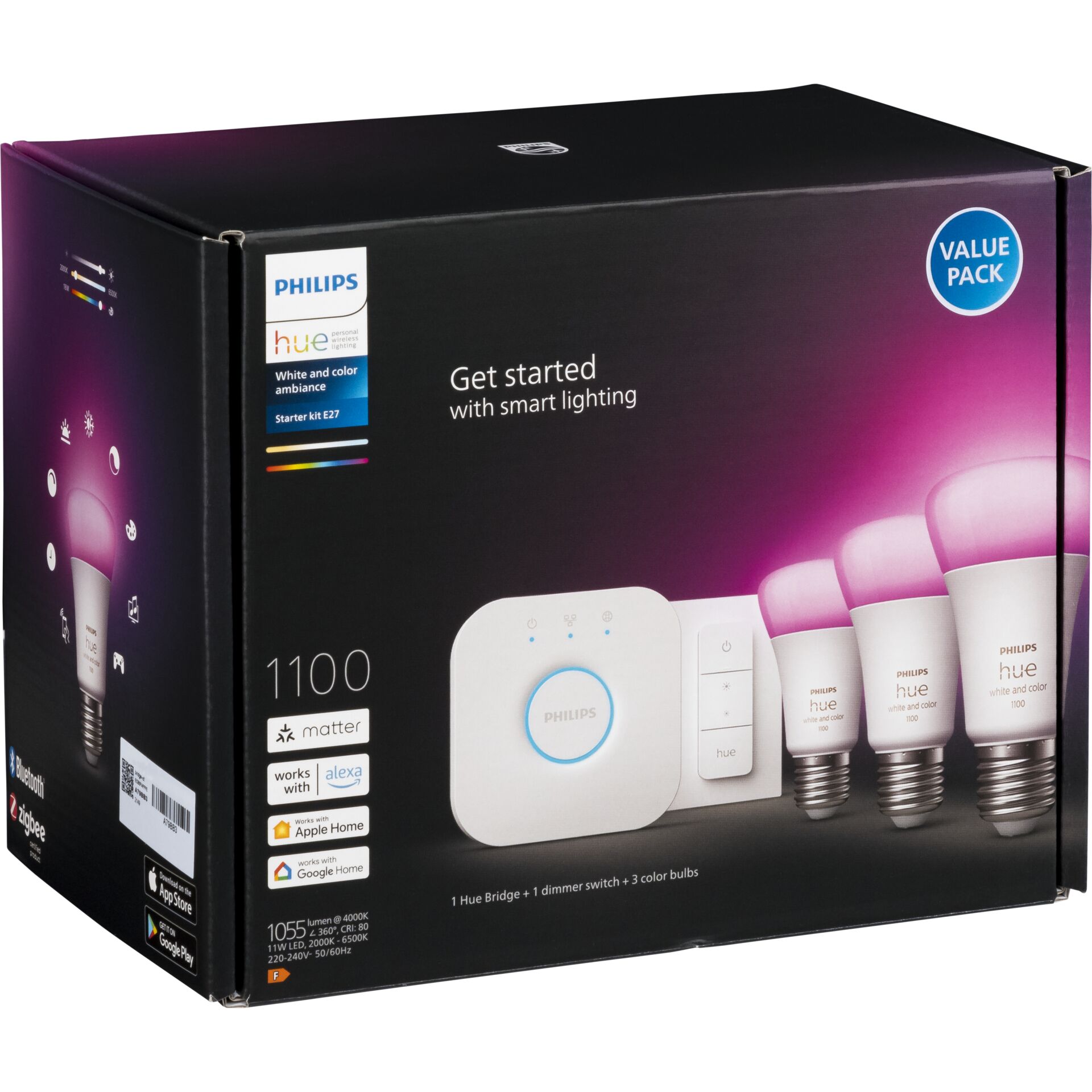 Philips Hue White and Color ambiance Starter Set  E27   Lampe A60 Dreierpack   Dimmschalter Leuchtmittel & Lampen