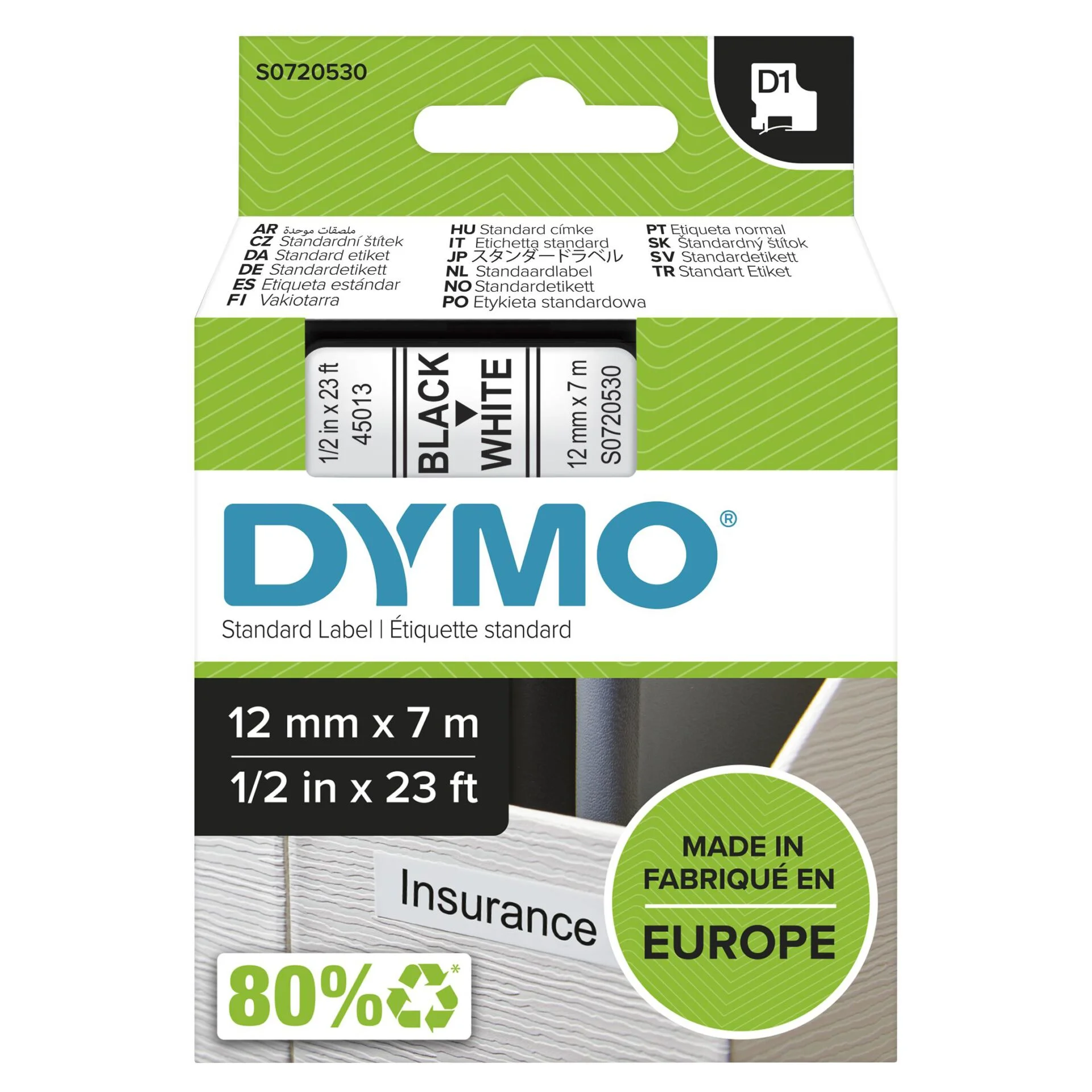 Dymo D1 Schriftband 45013  S0720530  12mm x 7m Drucker & Scanner