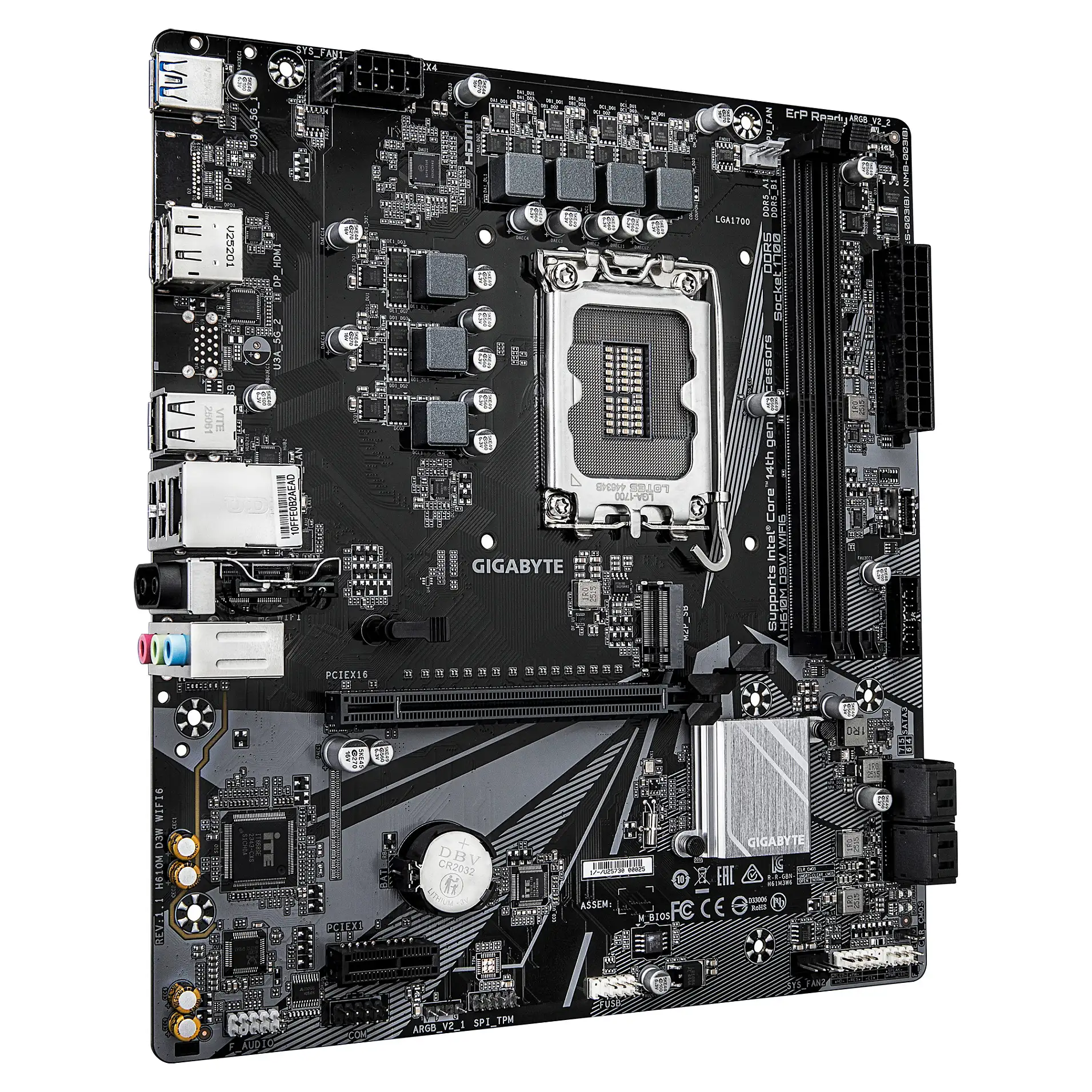 GIGABYTE H610M D3W WIFI6 Mainboard   Unterstuetzt Intel Core Prozessoren der 14  Generation  5 1 1 Phasen VRM  bis zu 5600MHz DDR4  1xPCIe 3 0 M 2  Wi Fi 6  1GbE LAN  USB 3 2 Gen 1 PC-Komponenten
