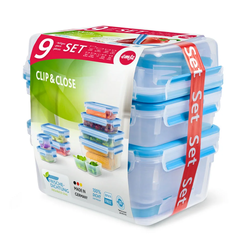 EMSA N1031700 Lebensmittelaufbewahrungsbehaelter Rechteckig Set 6 2 l Blau  Transparent 8 Stueck e  Kueche
