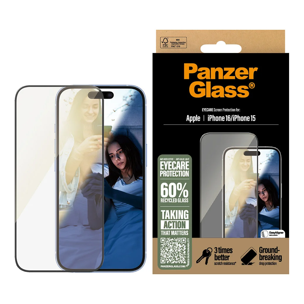 PanzerGlass   EyeCARE  Displayschutz iPhone 16   15   Ultra Wide Fit Notebook & Tablet Zubehoer