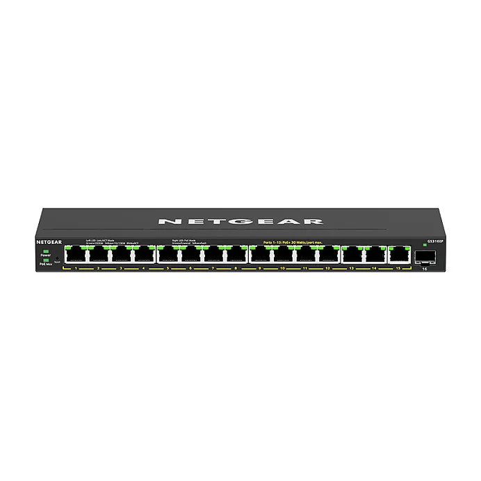 NETGEAR GS316EP 100PES Netzwerk Switch Managed Gigabit Ethernet  10 100 1000  Power over Ethernet  PoE  Schwarz Switches
