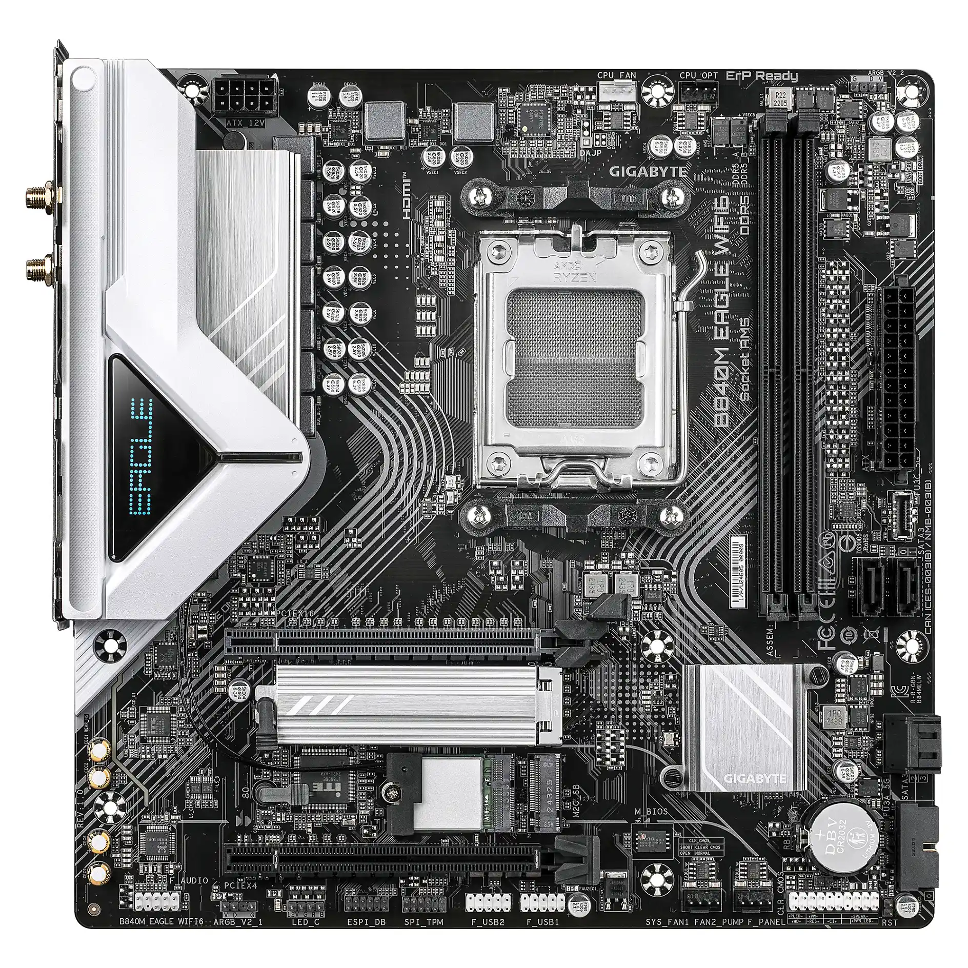 GIGABYTE B840M EAGLE WIFI6 Mainboard   AMD Ryzen 9000 Prozessoren  5 2 2 Phasen VRM  bis zu 7600 MHz DDR5  O C    1 x M 2 PCIe 4 0   1 x M 2 PCIe 3 0  Wi Fi 6  2 5 GbE LAN  USB 3 2 Gen 1 PC-Komponenten