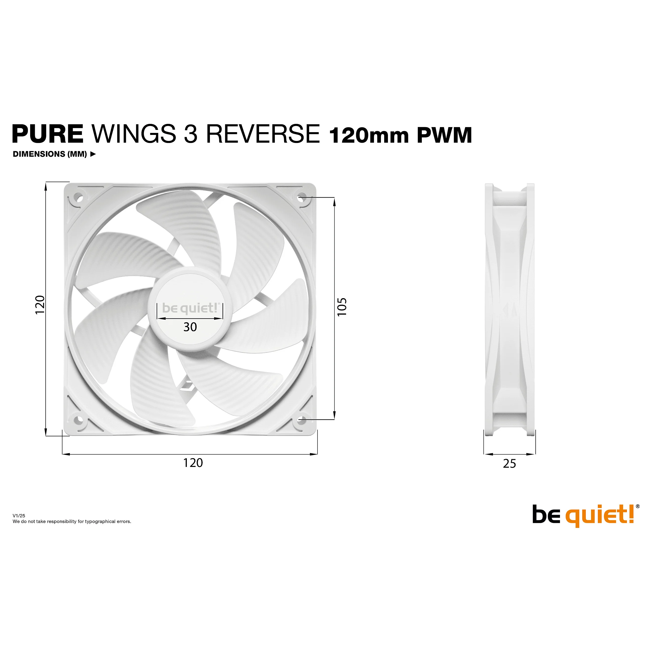 be quiet  Pure Wings 3 120mm   PWM Reverse White Triple Pack Computergehaeuse Ventilator 12 cm Weiss 3 Stueck e  PC-Komponenten