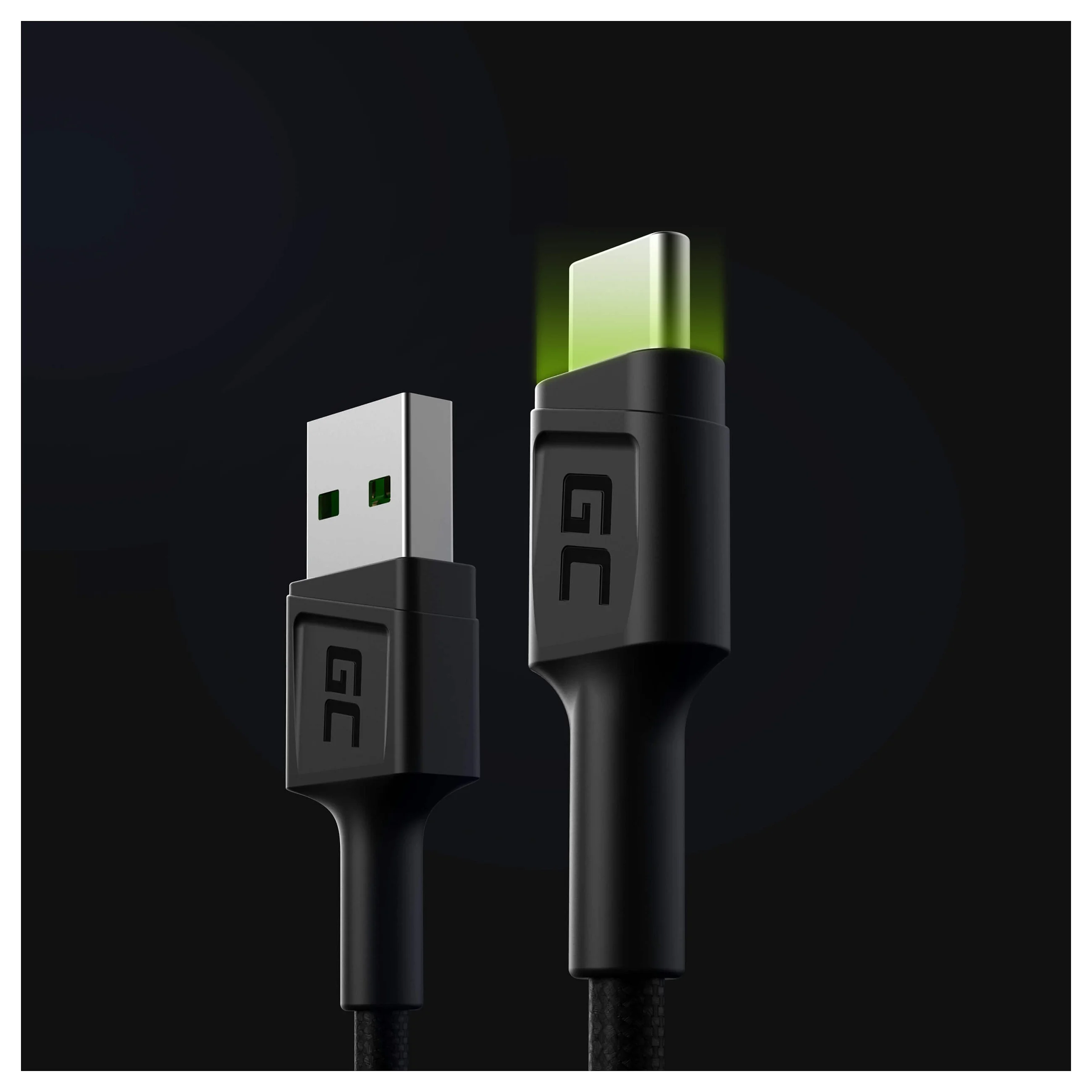 Green Cell USB 3 0   USB C  ST ST  1 2m Ladekabel LED Schwarz PC-Zubehoer