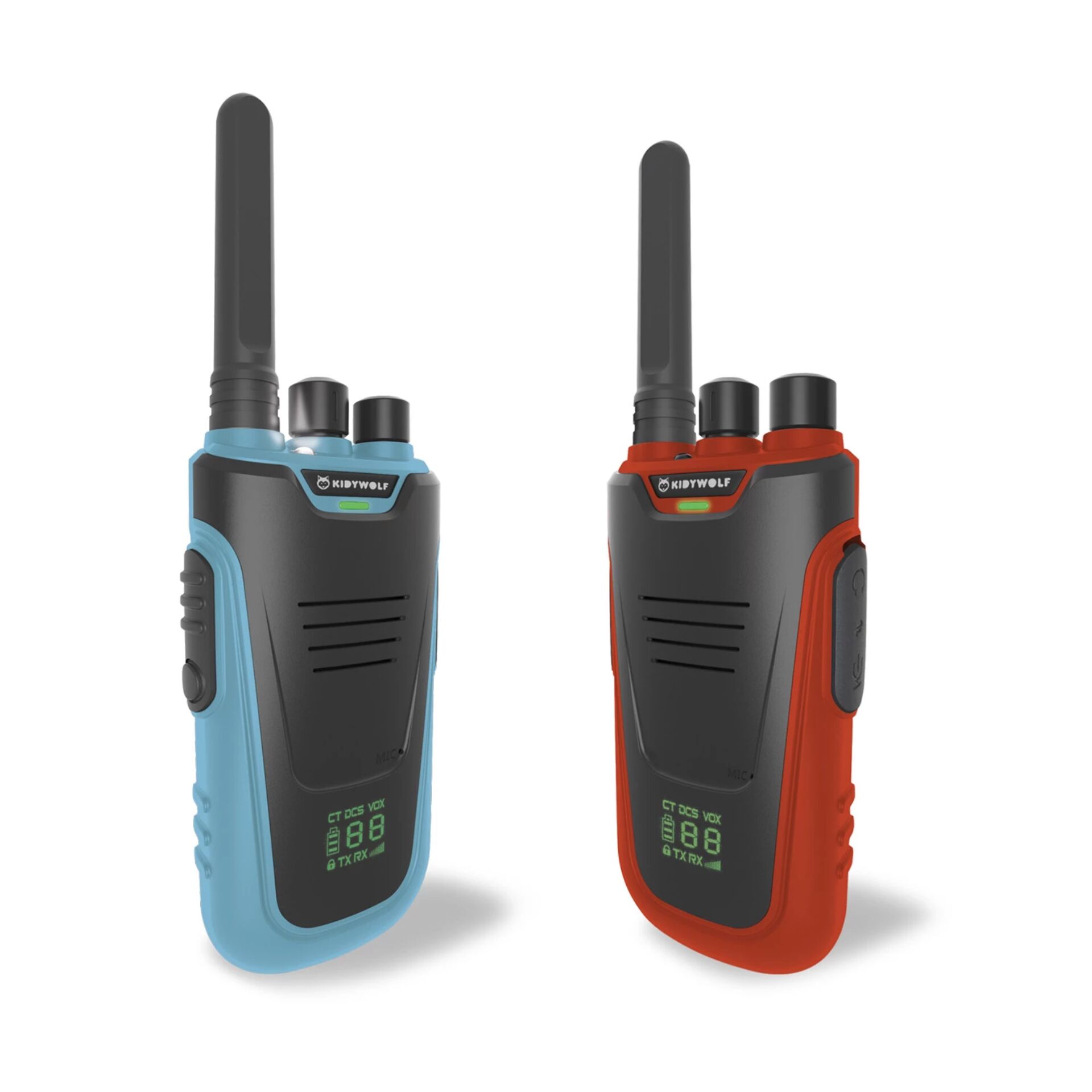 Kidywolf Walkie Talkies mit Taschenlampe blau rot Akkus Powerbanks & Kabel