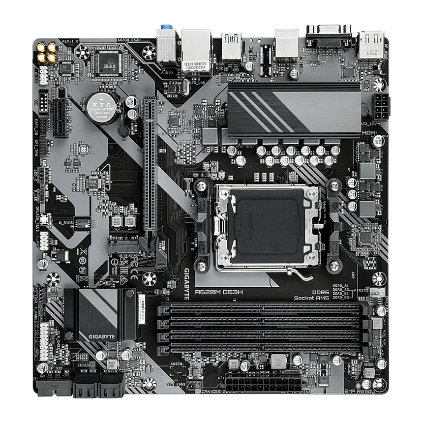 GIGABYTE A620M DS3H Motherboard   Unterstuetzt AMD Ryzen 8000 CPUs  5 2 2 Phasen Digital VRM  bis zu 7600MHz DDR5  OC   1xPCIe 4 0 M 2  GbE LAN  USB 3 2 Gen 1 PC-Komponenten