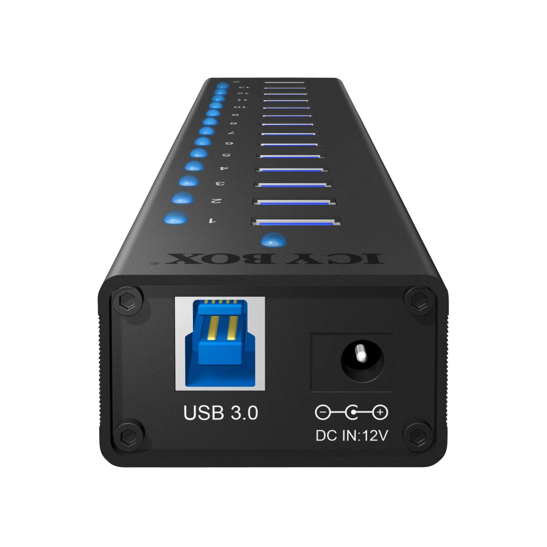 ICY BOX IB AC6113 USB 3 0 Hub 13 Ports   Ladeport Aluminium Gehaeuse Netzteil Netzwerk