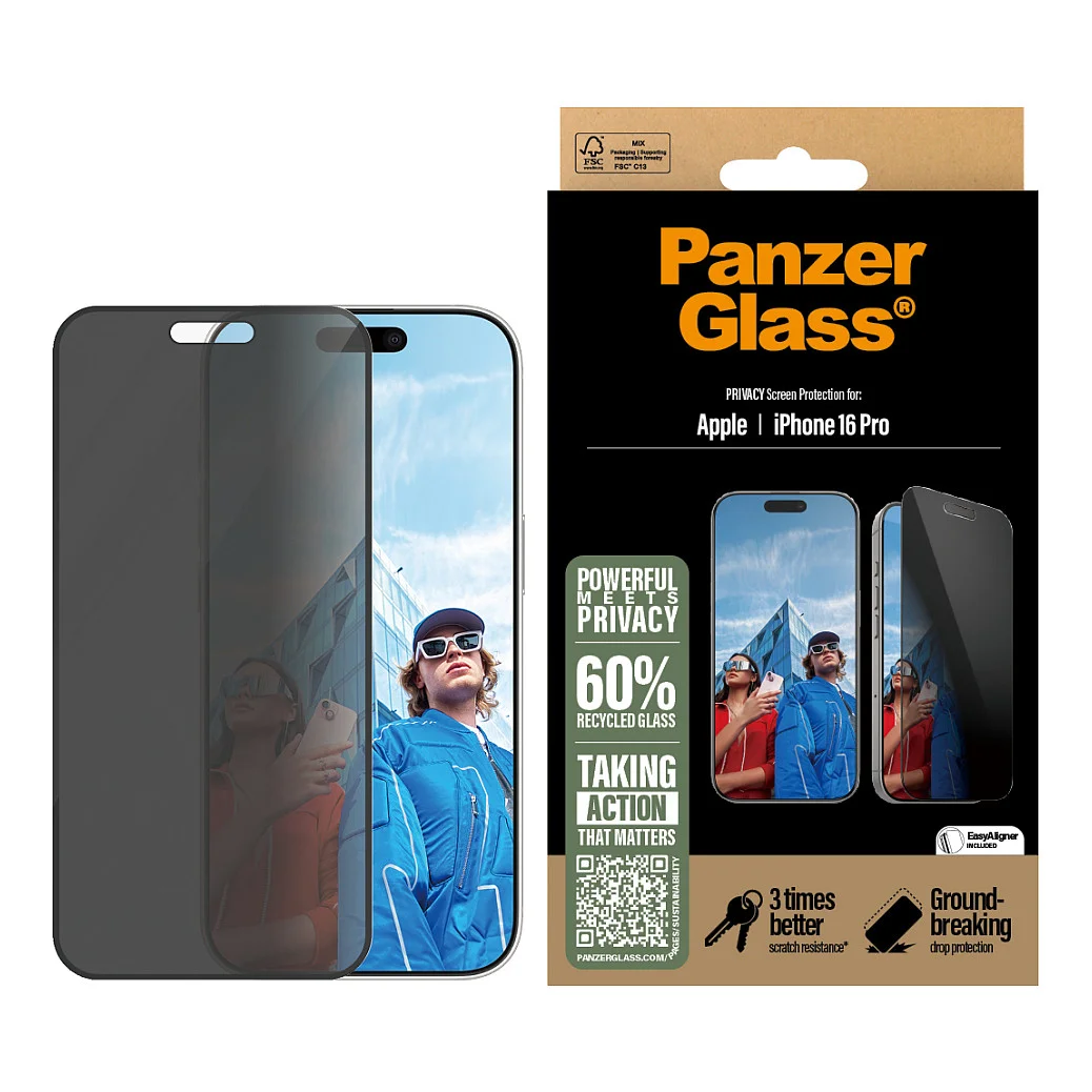 PanzerGlass   Privacy Displayschutz iPhone 16 Pro   Ultra Wide Fit m  EasyAligner Notebook & Tablet Zubehoer