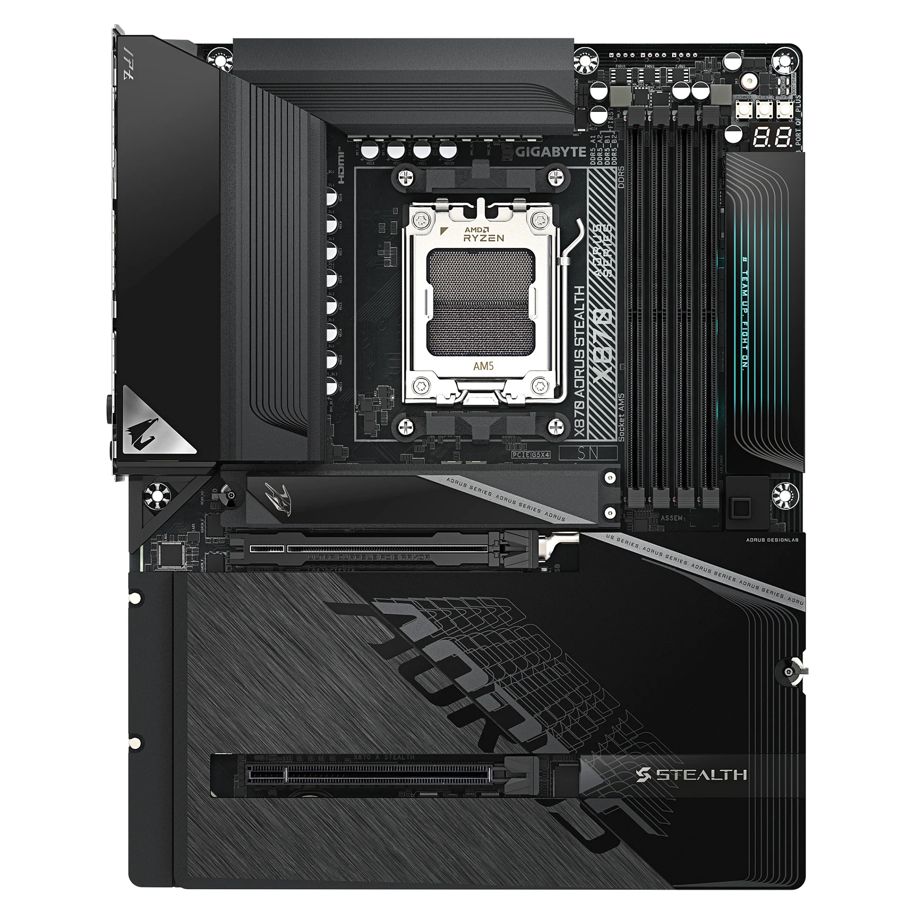 GIGABYTE X870 AORUS STEALTH Mainboard   Unterstuetzt AMD Ryzen 9000 CPUs  digitales 16 2 2 Phasen VRM  bis zu 8200MHz DDR5  O C    2xPCIe 5 0   2xPCIe 4 0  Wi Fi 7  5GbE LAN  USB 4 PC-Komponenten