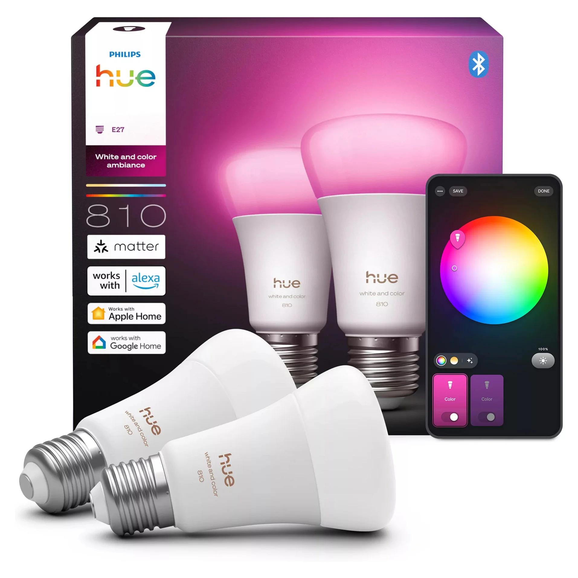 Philips Hue White and Color ambiance A60   Smarte Lampe E27   810 lm Leuchtmittel
