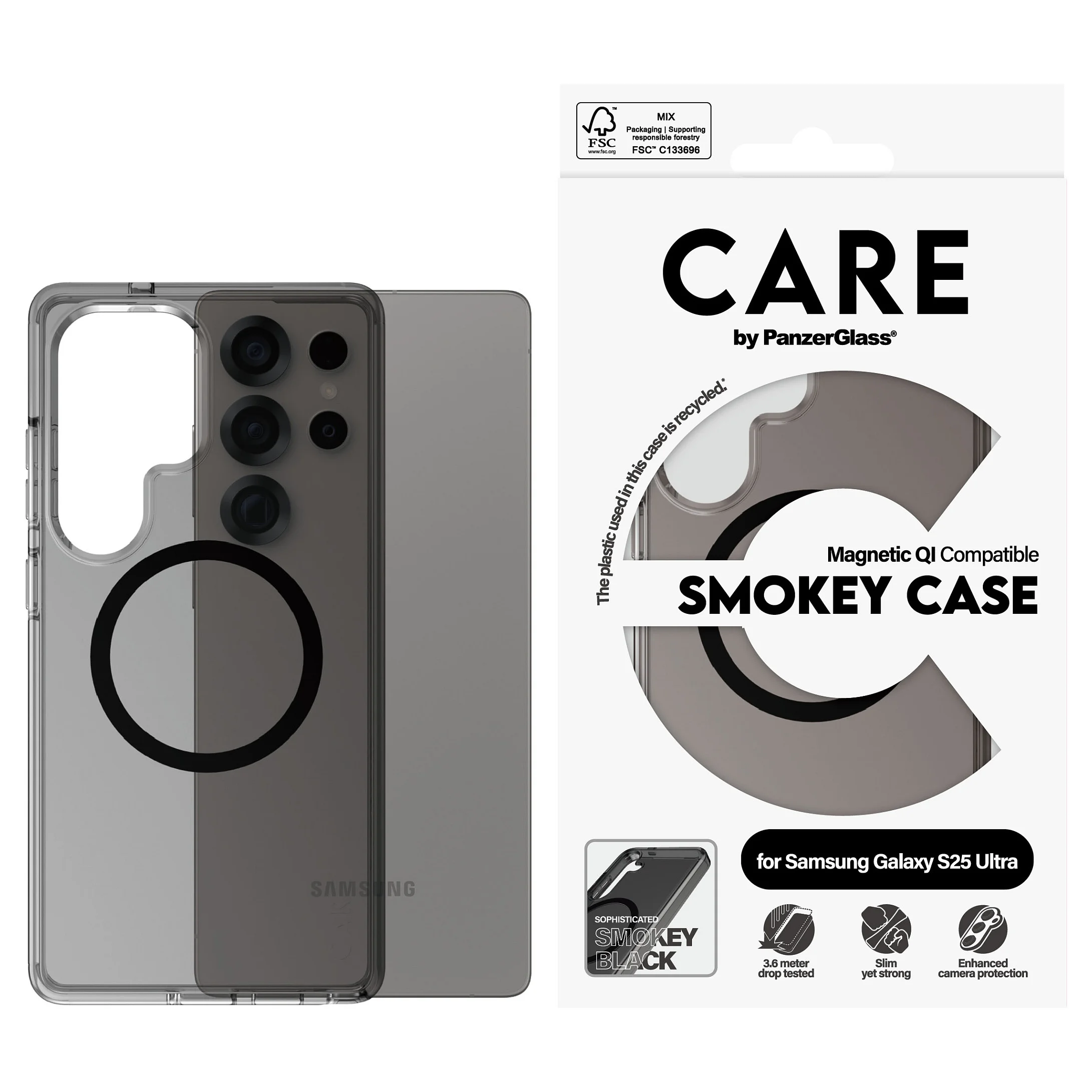PanzerGlass CARE  by   Urban Combat Case Smokey m  Schwarz Qi Compatible Samsung Galaxy S25 Ultra Notebook & Tablet Zubehoer