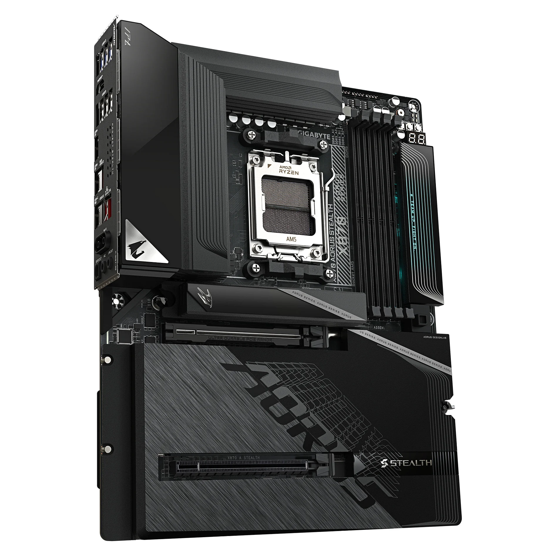 GIGABYTE X870 AORUS STEALTH Mainboard   Unterstuetzt AMD Ryzen 9000 CPUs  digitales 16 2 2 Phasen VRM  bis zu 8200MHz DDR5  O C    2xPCIe 5 0   2xPCIe 4 0  Wi Fi 7  5GbE LAN  USB 4 PC-Komponenten