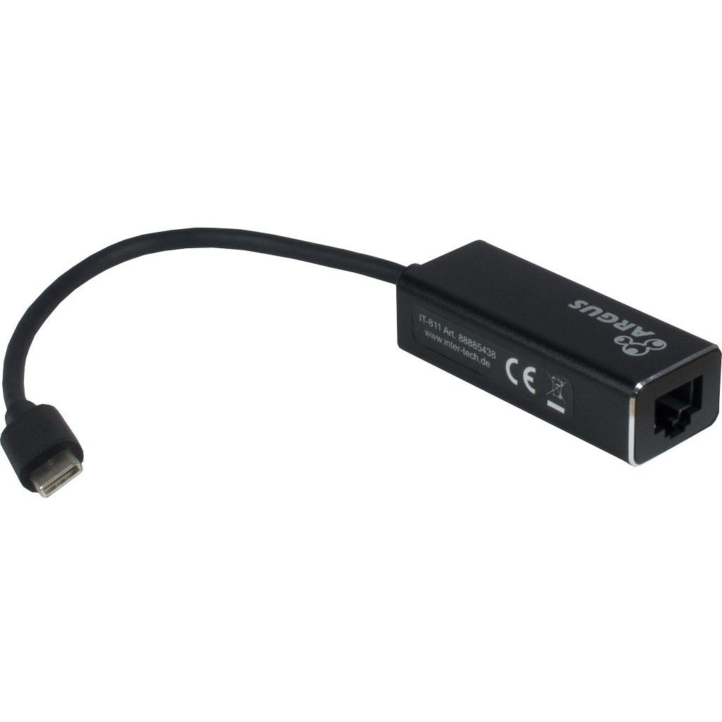 Inter Tech Adapter USB C   Gigabit Lan RJ45 1000 MBit s Black PC-Zubehoer