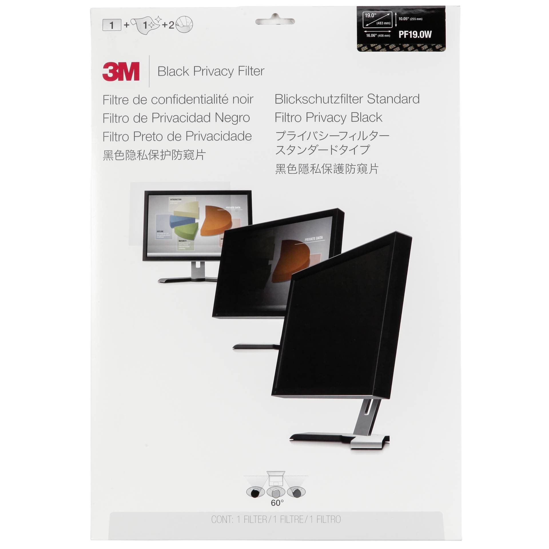 3M PF190W1B Blickschutzfilter Black fuer 48 3cm 19 0 16 10 Monitore