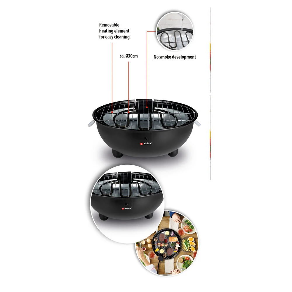 ALPINA Elektrischer Tischgrill  30 cm Kuechenkleingeraete