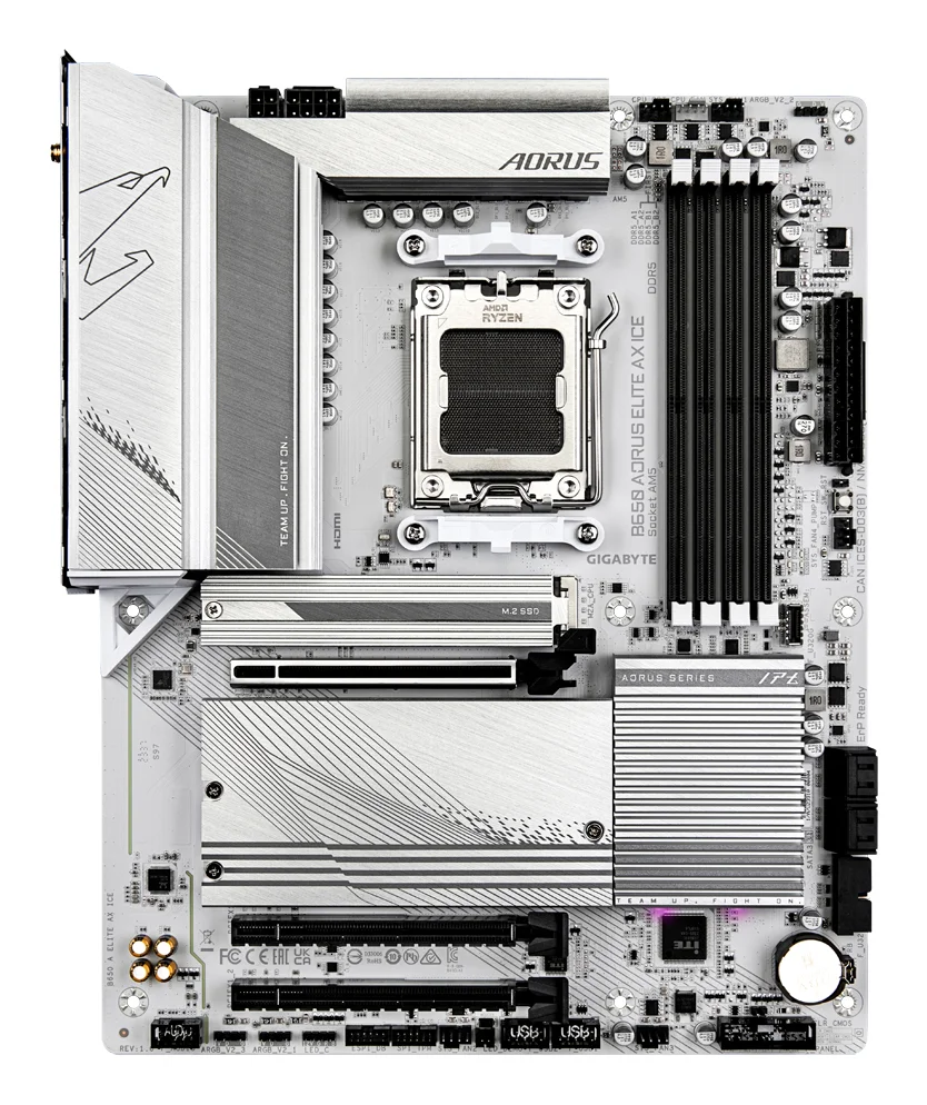 GIGABYTE B650 AORUS ELITE AX ICE Mainboard   Unterstuetzt AMD Ryzen 9000 CPUs  12 2 2 Phasen digitales VRM  bis zu 8000 MHz DDR5  OC   1xPCIe 5 0   2xPCIe 4 0 M 2  Wi Fi 6E  2 5GbE LAN  USB 3 2 Gen 2x2 PC-Zubehoer