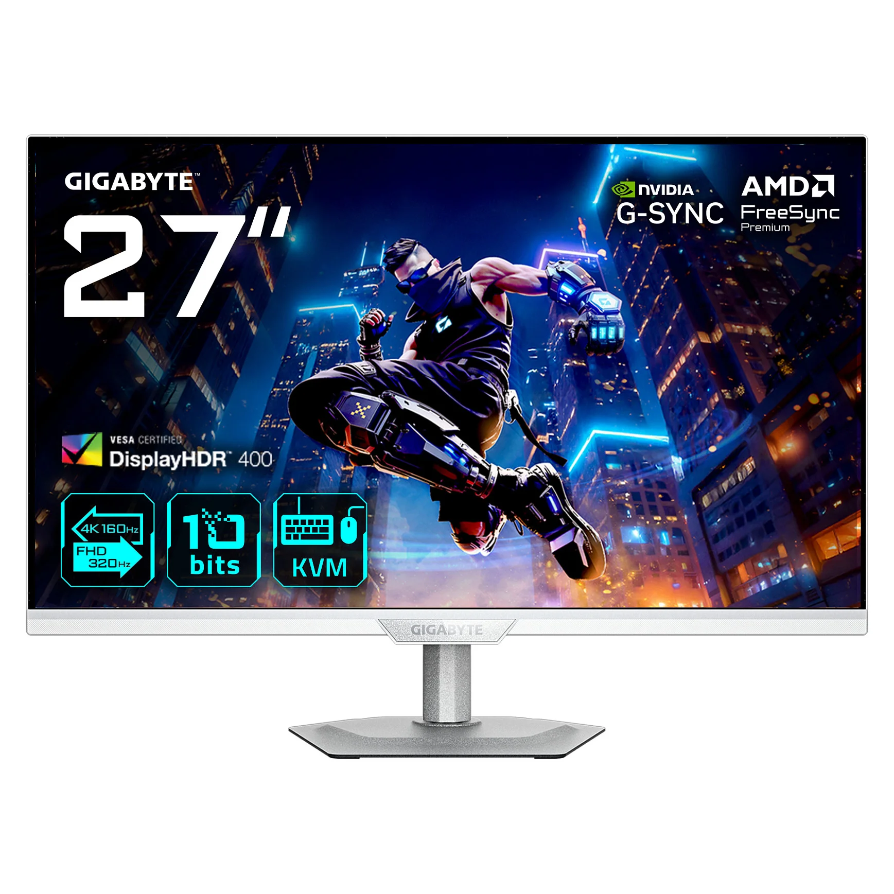 GIGABYTE M27UP ICE 27  4K UHD Gaming Monitor   Dual Modus  4K 160Hz oder FHD 320Hz   3840 x 2160  1ms  350 cd m   FreeSync Premium  DisplayHDR400  HDMI 2 1  DisplayPort 1 4 Monitore